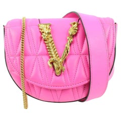 Versace Pink Quilted Leather Fuchsia Virtus Belt Bag s214ve71