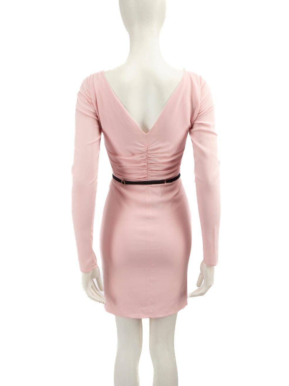 Beige Versace mini-robe rose froncée avec ceinture, taille XS en vente