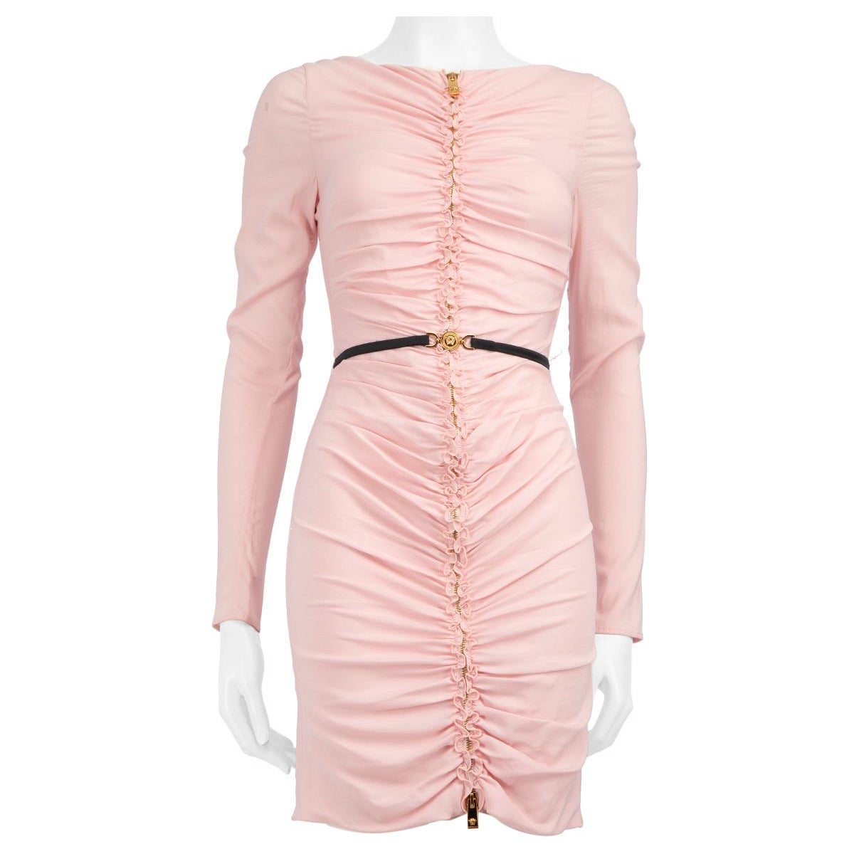 Versace mini-robe rose froncée avec ceinture, taille XS