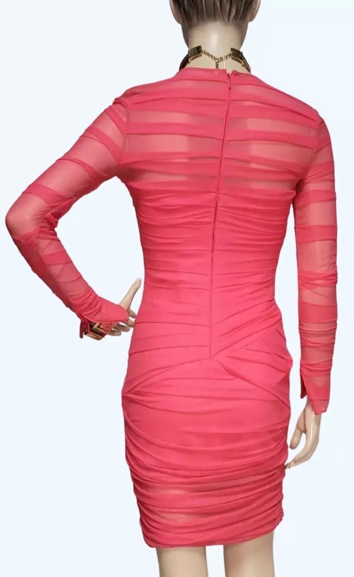 Women's Versace Pink Ruched Tulle Bodycon Dress NWT For Sale