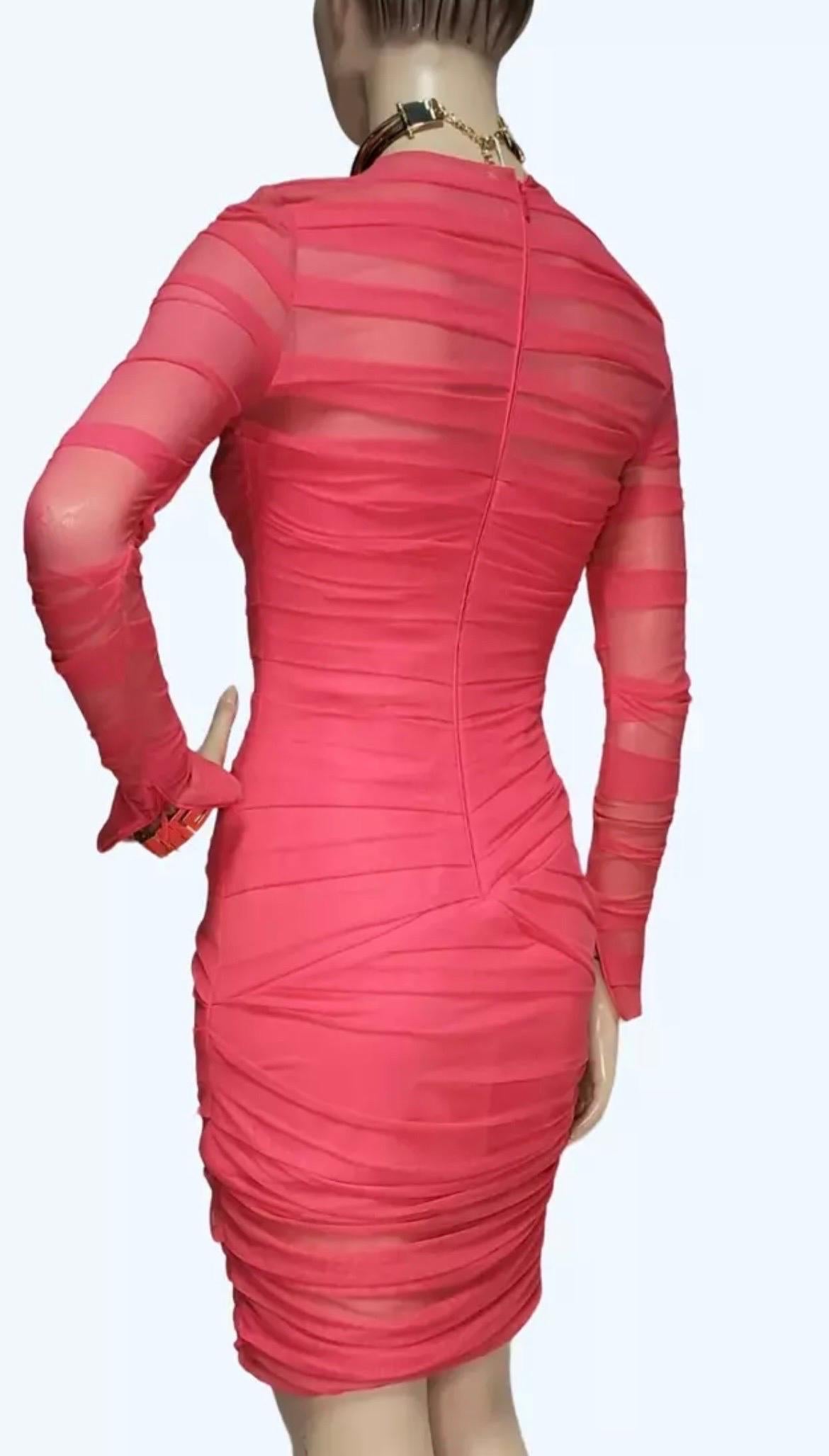 Versace Pink Ruched Tulle Bodycon Dress NWT For Sale 1