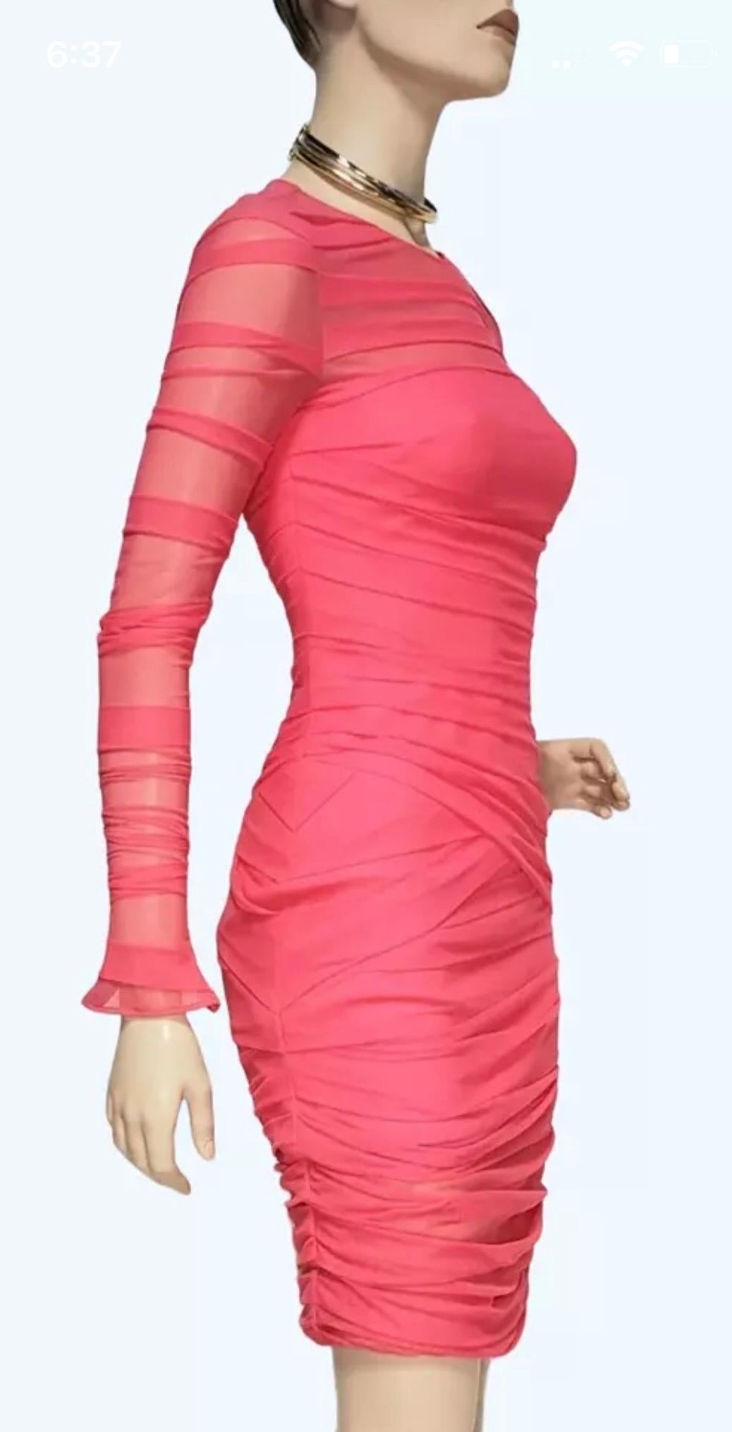 Versace Pink Ruched Tulle Bodycon Dress NWT For Sale 3