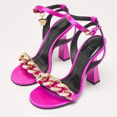 Versace Pink Satin Medusa Ankle Strap Sandals Size 36