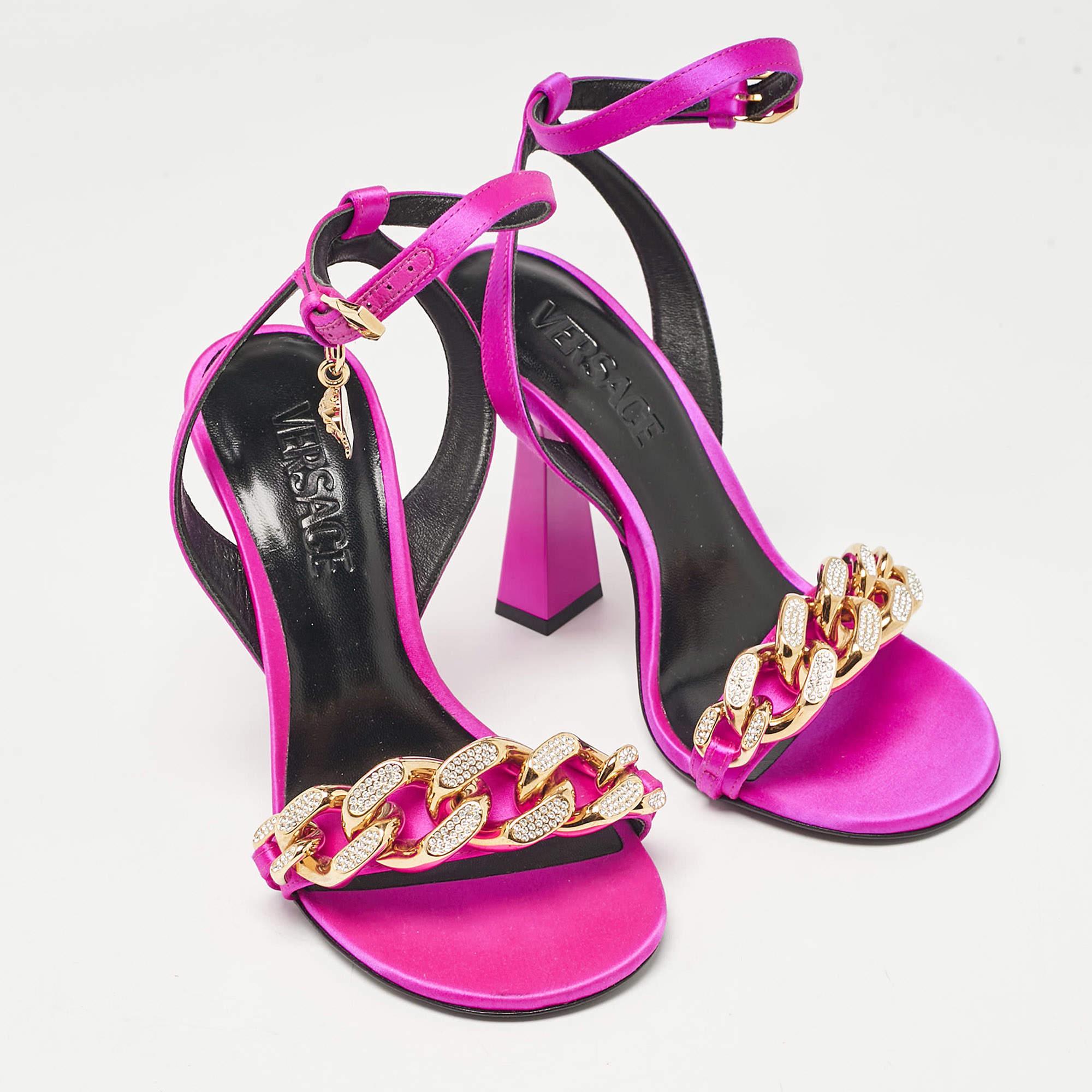 Women's Versace Pink Satin Medusa Ankle Strap Sandals Size 36 For Sale