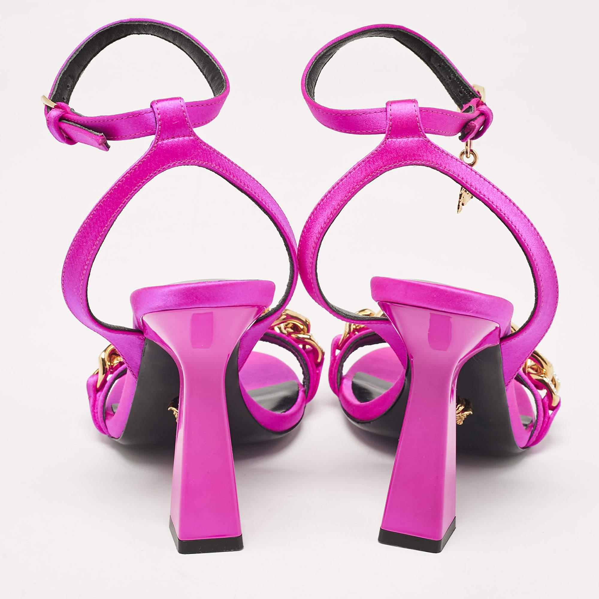 Versace Pink Satin Medusa Ankle Strap Sandals Size 36 For Sale 1