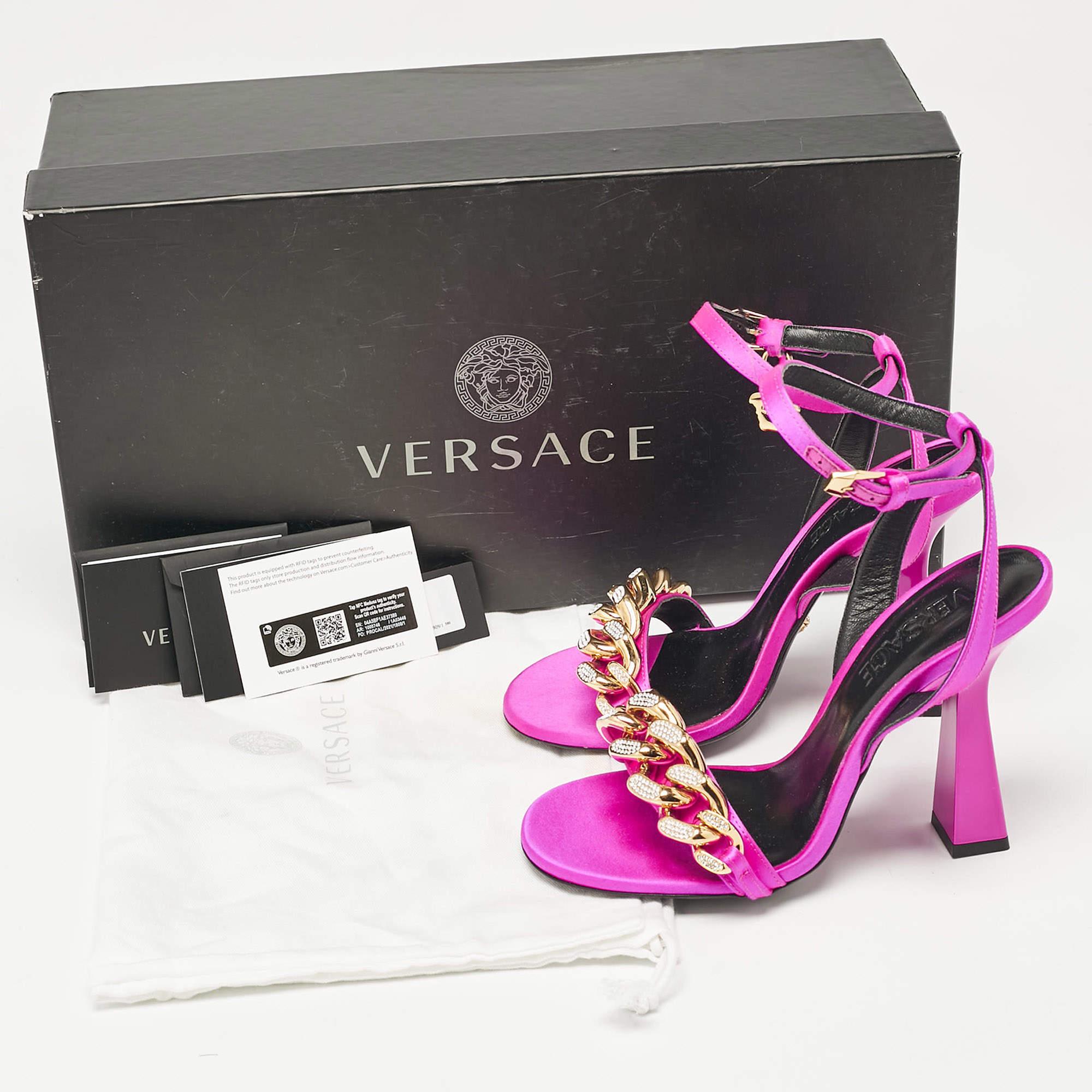 Versace Pink Satin Medusa Ankle Strap Sandals Size 36 For Sale 4