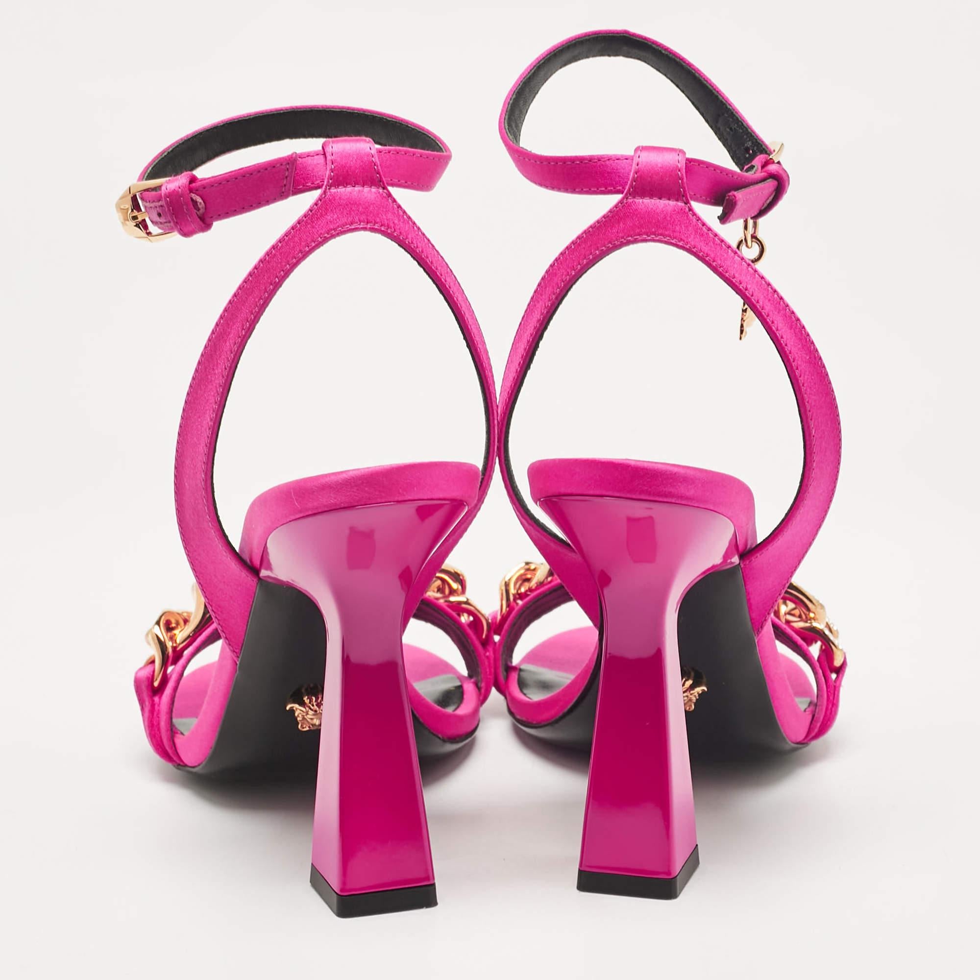Versace Pink Satin Medusa Chain Ankle Strap Sandals Size 36 For Sale 1