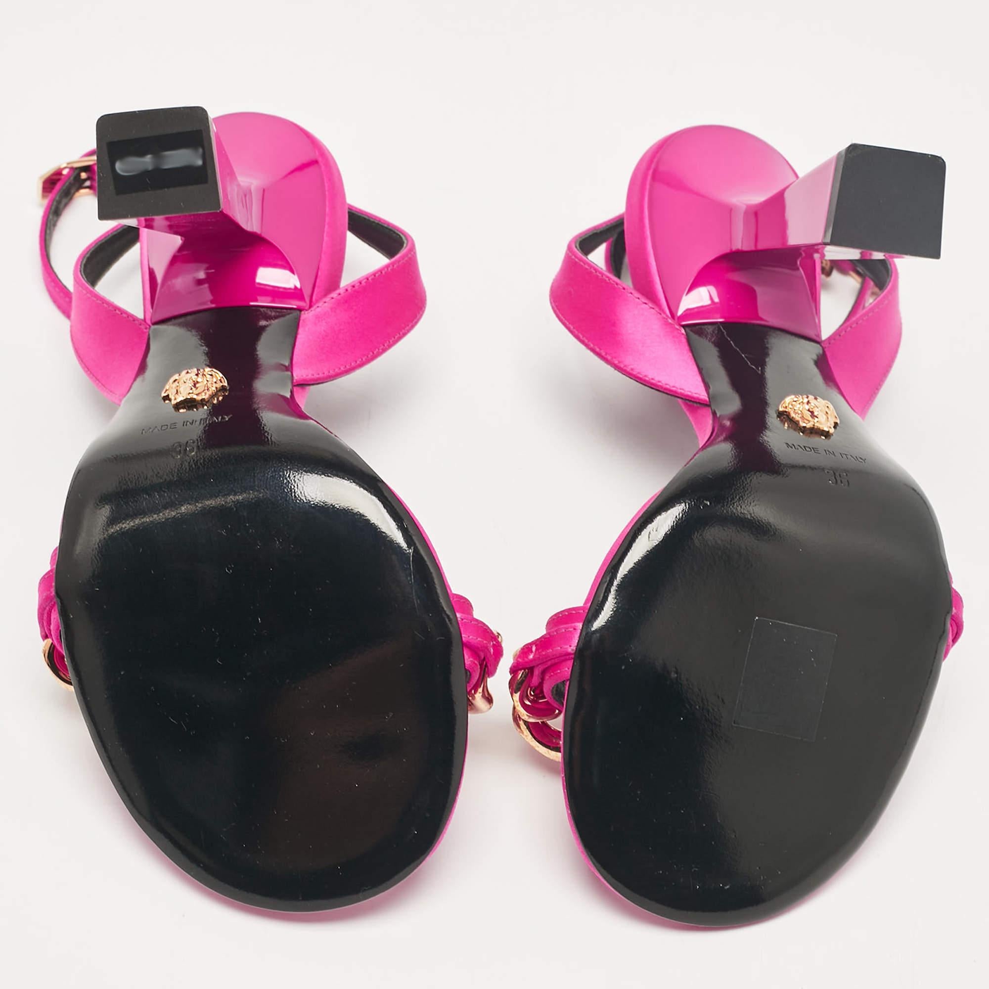 Versace Pink Satin Medusa Chain Ankle Strap Sandals Size 36 For Sale 2