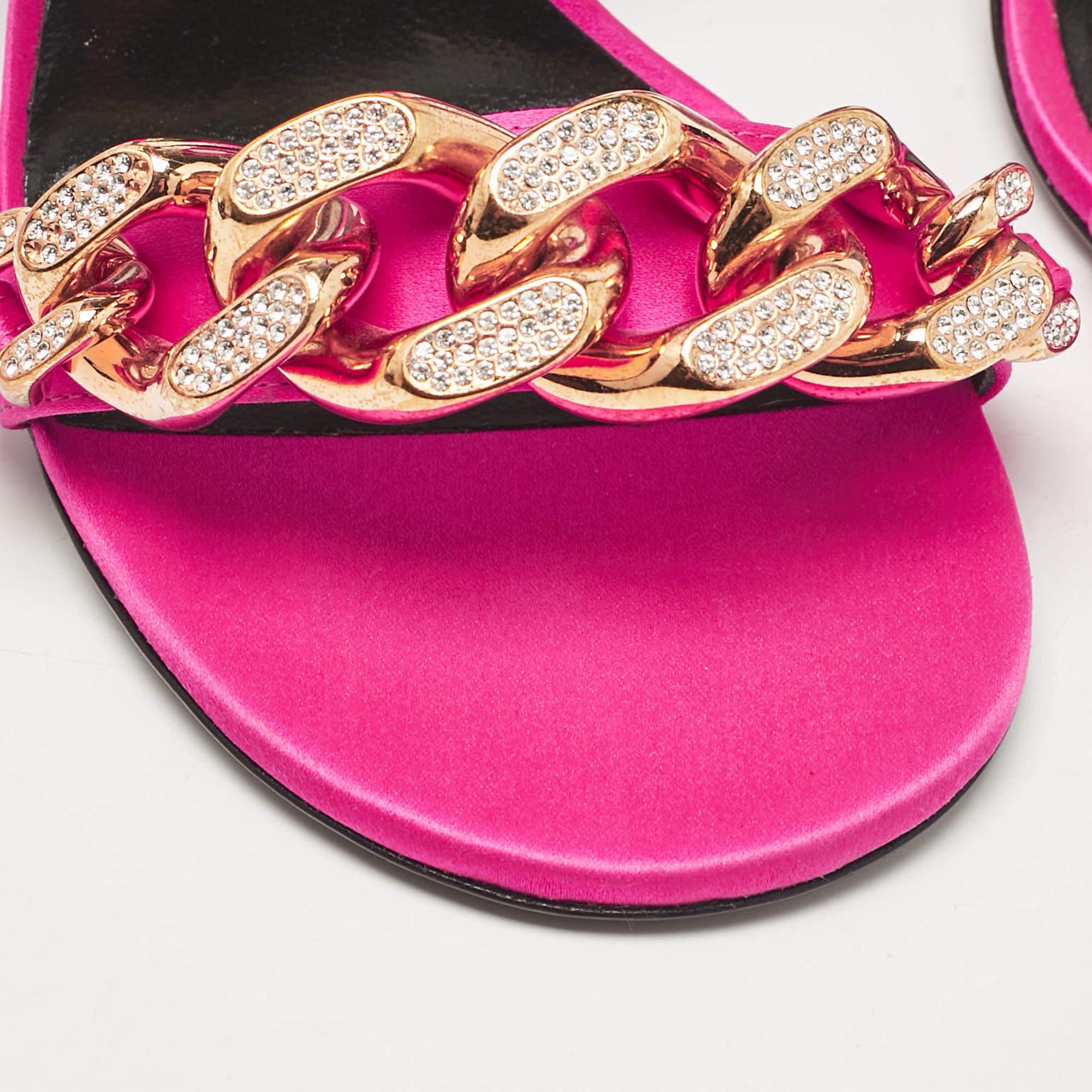 Versace Pink Satin Medusa Chain Ankle Strap Sandals Size 36 For Sale 3