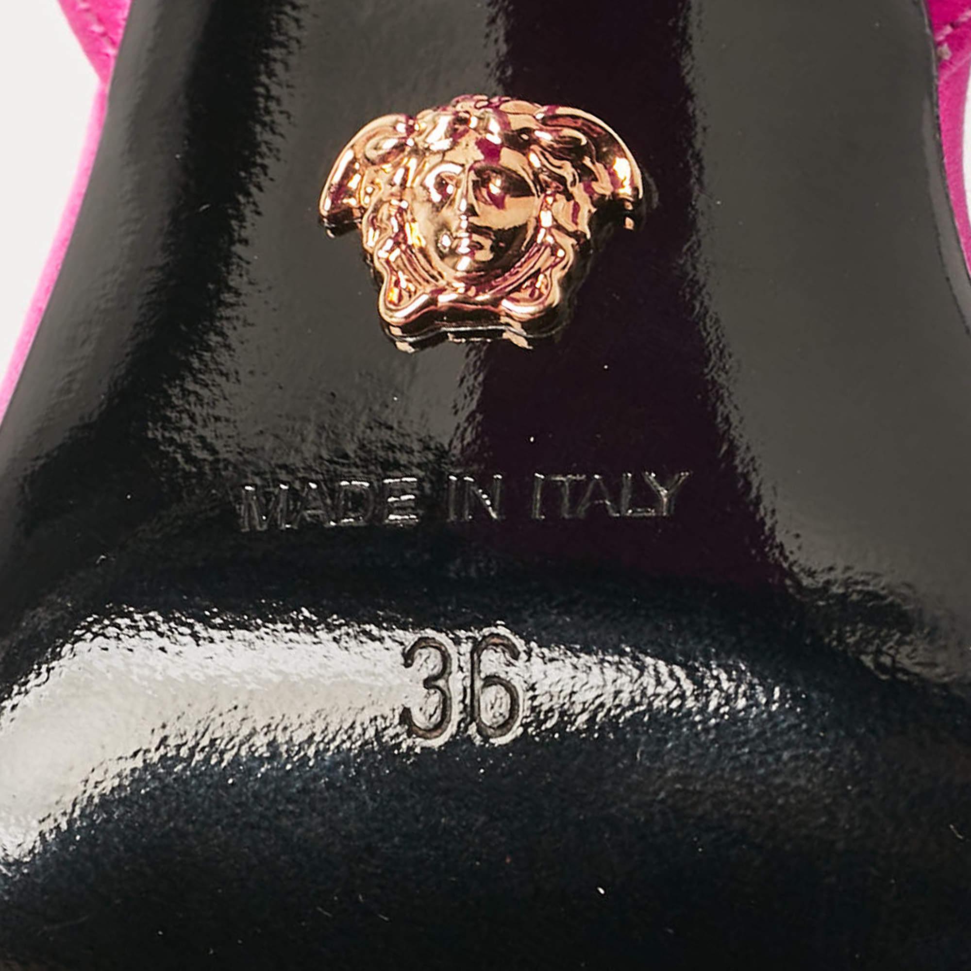 Versace Pink Satin Medusa Chain Ankle Strap Sandals Size 36 For Sale 4