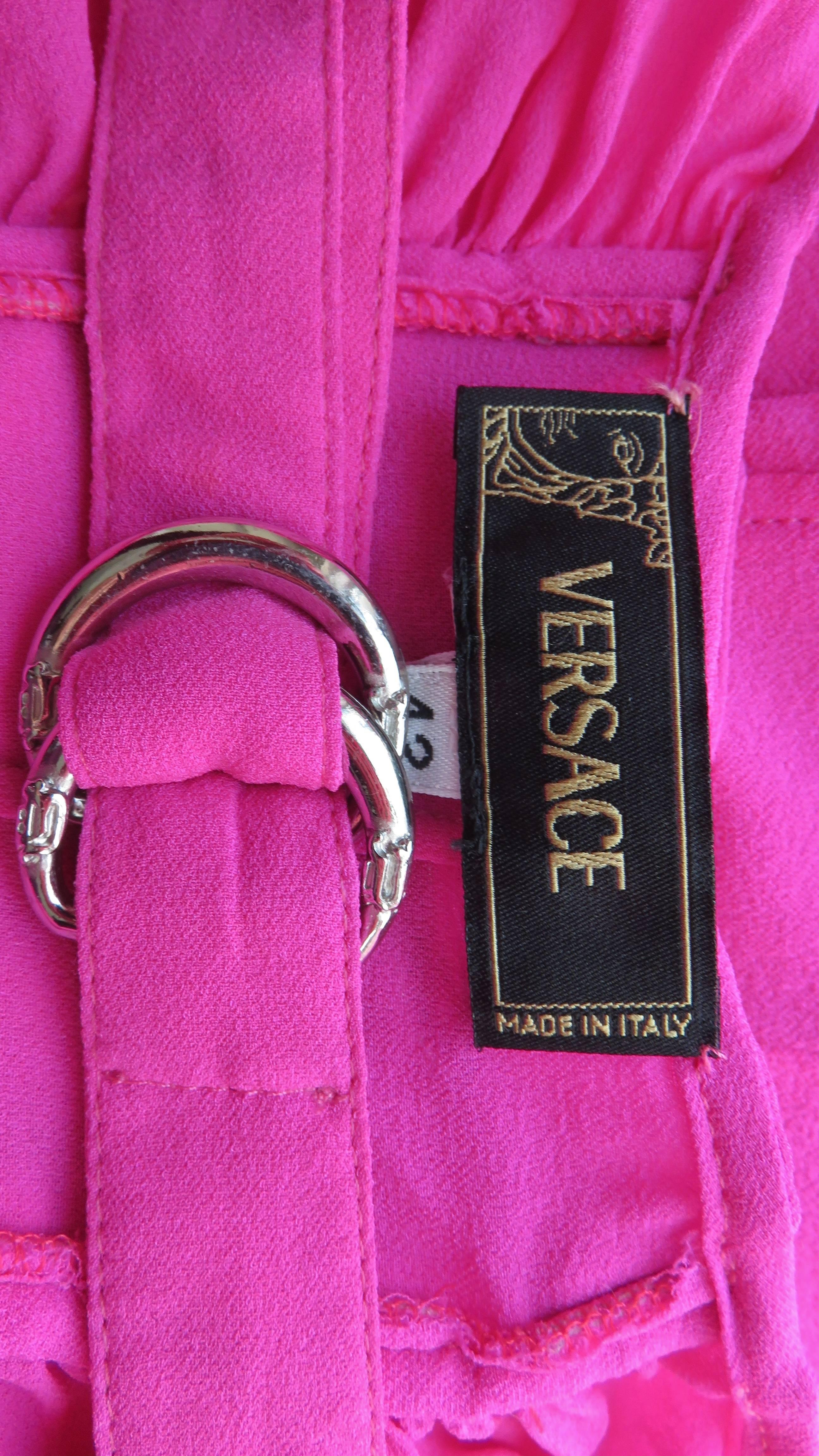 Versace Pink Silk Buckle Waist Halter Dress S/S 2002 For Sale 4