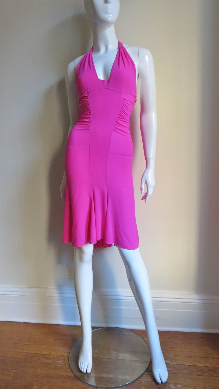 Versace Pink Silk Buckle Waist Halter Dress For Sale at 1stDibs pink