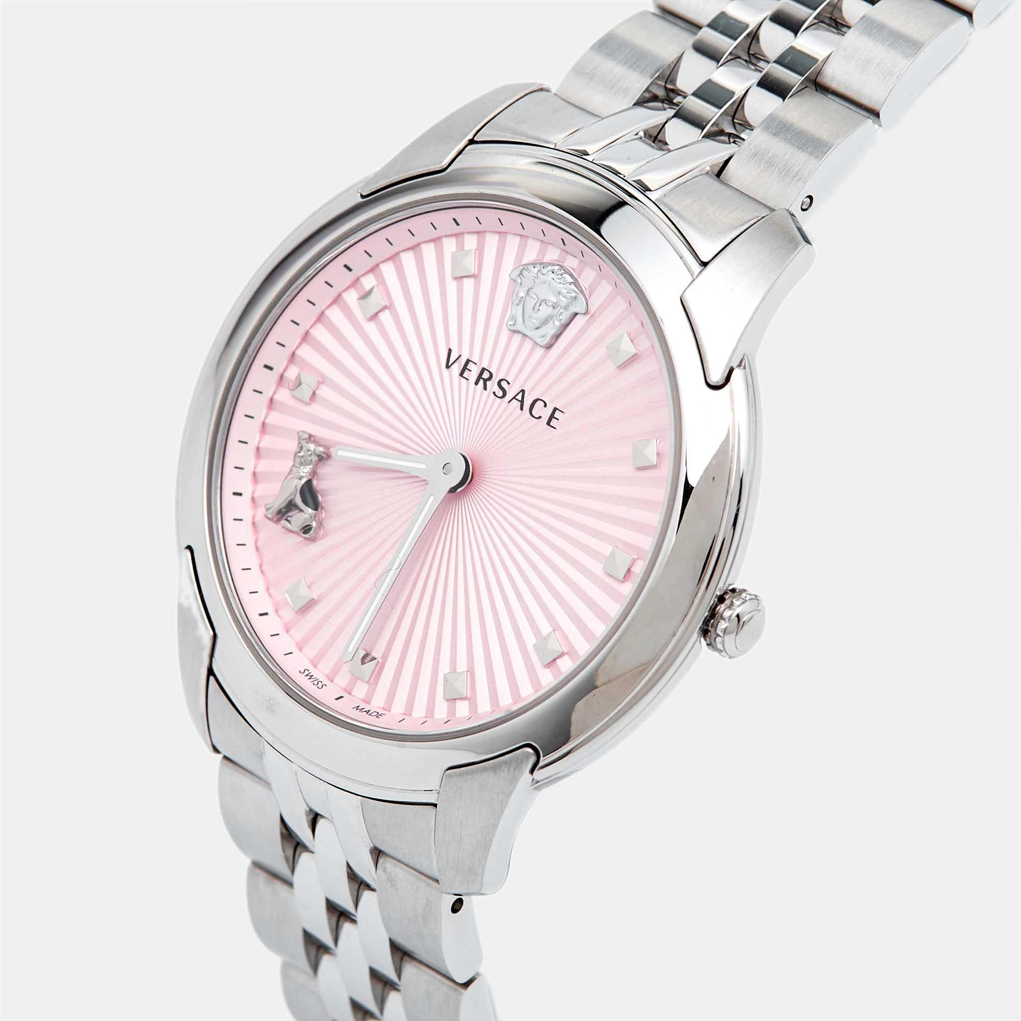 Aesthetic Movement Versace Pink Stainless Steel Audrey VELR00419 Women's Wristwatch 38 mm For Sale