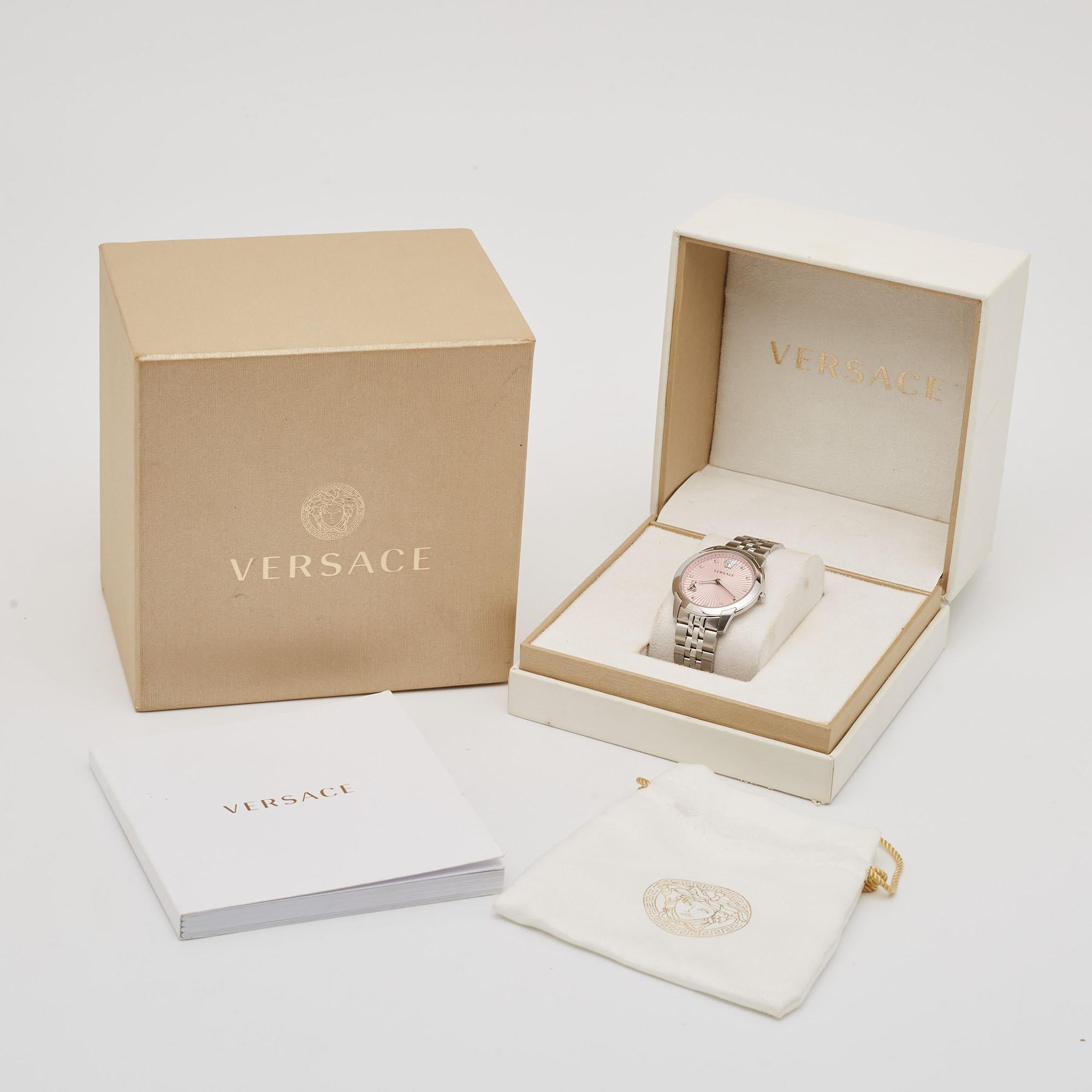 Versace Pink Stainless Steel Audrey VELR00419 Women's Wristwatch 38 mm For Sale 4