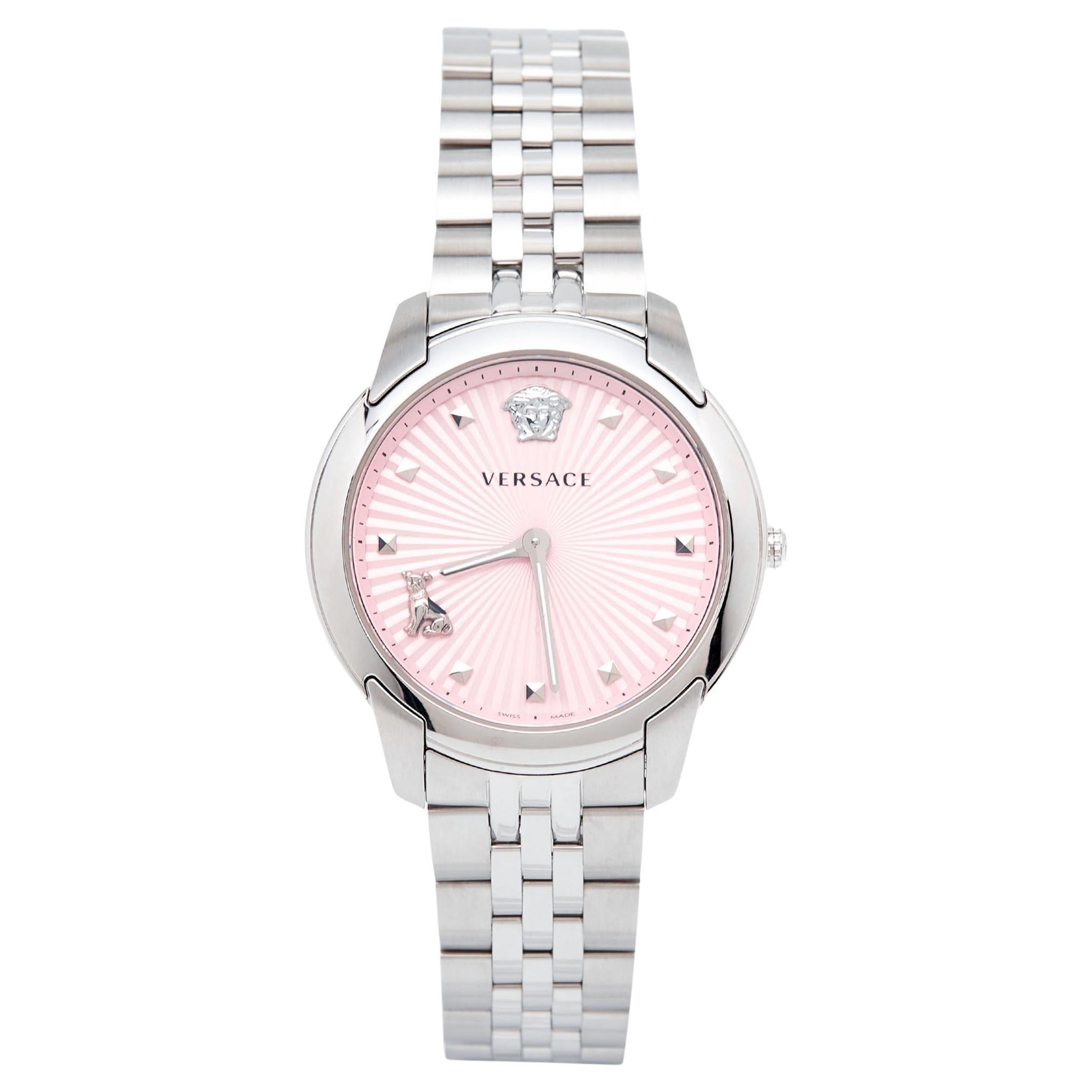 Versace Pink Stainless Steel Audrey VELR00419 Women's Wristwatch 38 mm For Sale