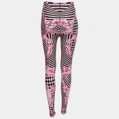 Versace Pink Stretch Knit Striped & Baroque Print Leggings S