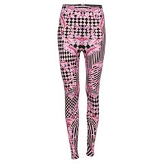 Versace Pink Stretch Knit Striped & Baroque Print Leggings S