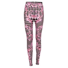 Versace Legging rose en tricot extensible à rayures et imprimé baroque S