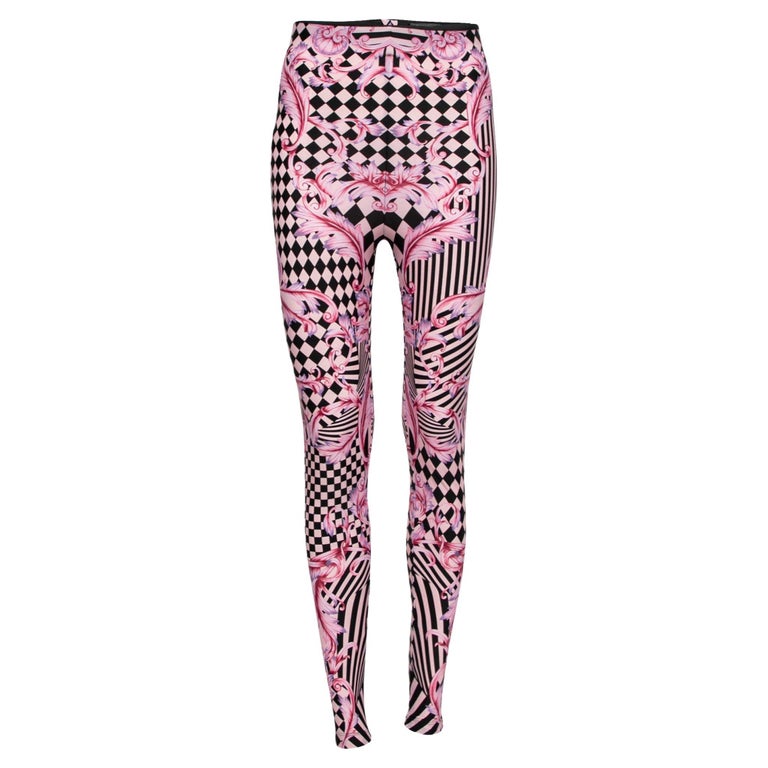 Versace Pink Stretch Knit Striped and Baroque Print Leggings S For Sale at  1stDibs