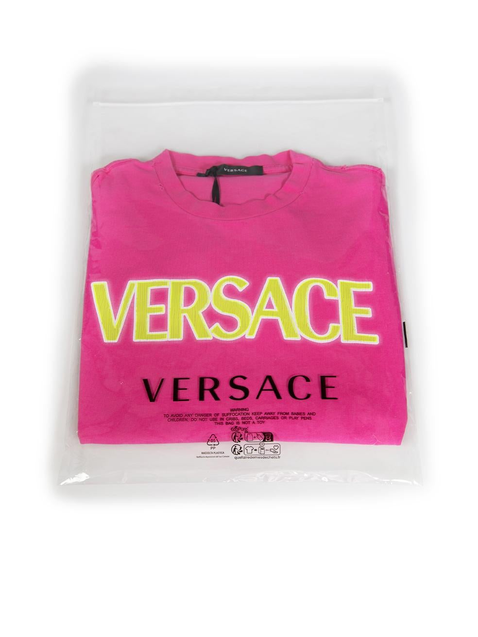 Versace Pink Vintage Wash Effect Logo T-Shirt Size XS For Sale 4