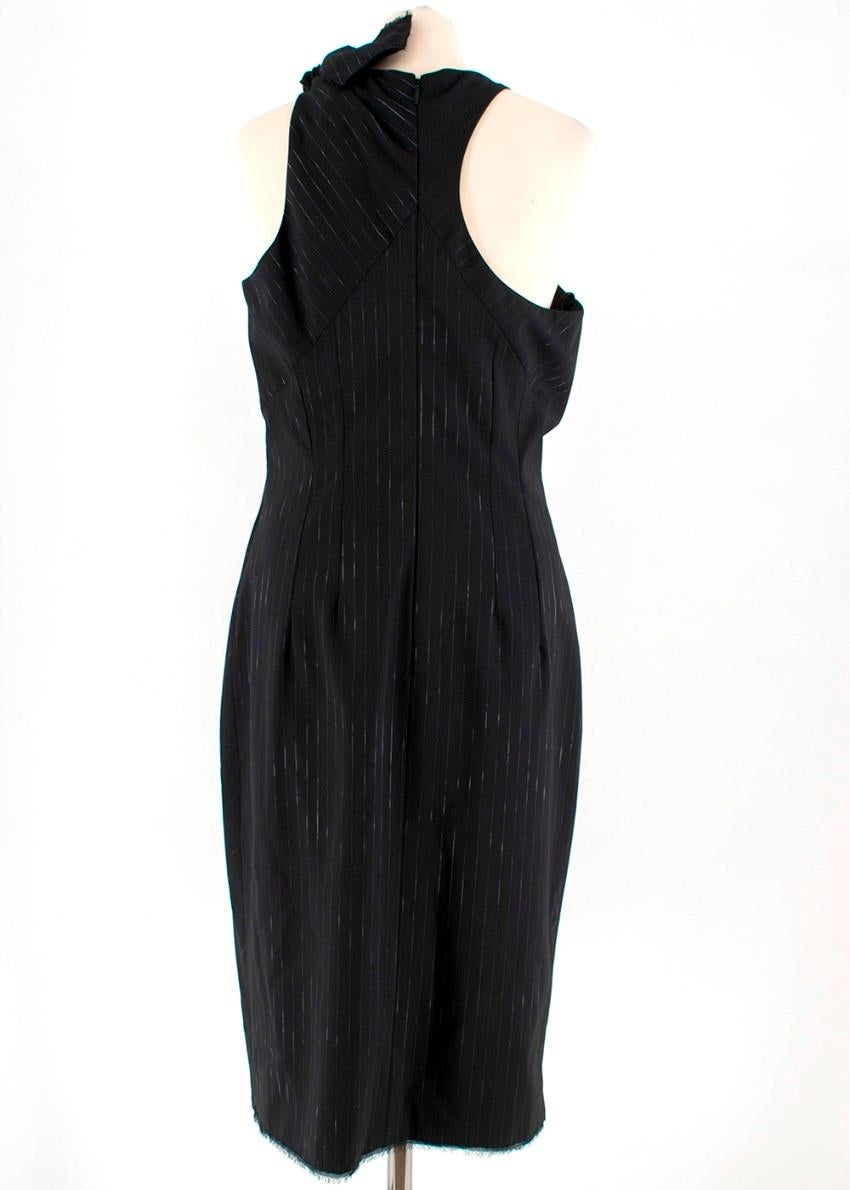 Versace Pinstripe Asymmetric Knot Dress with High Slit - Size US 8 For Sale 1