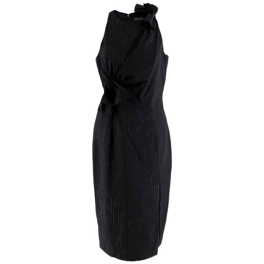 Versace Pinstripe Asymmetric Knot Dress with High Slit - Size US 8 For Sale