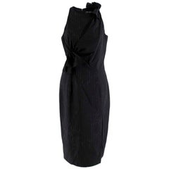 Versace Pinstripe Asymmetric Knot Dress with High Slit - Size US 8