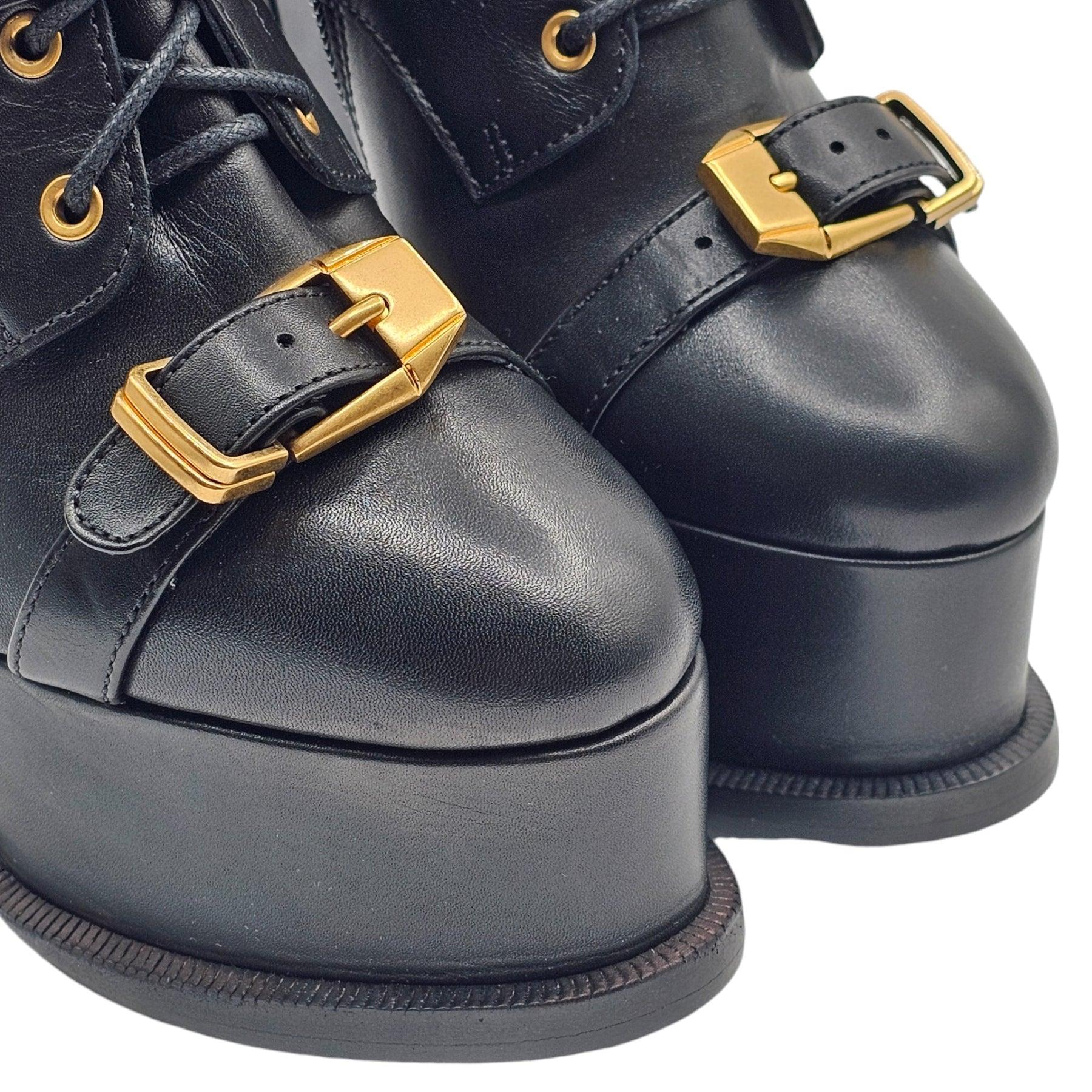 Women's Versace Platform Ankle Booties Nappa Leather in Black For Sale