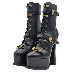 Versace Platform Ankle Booties Nappa Leather in Black
