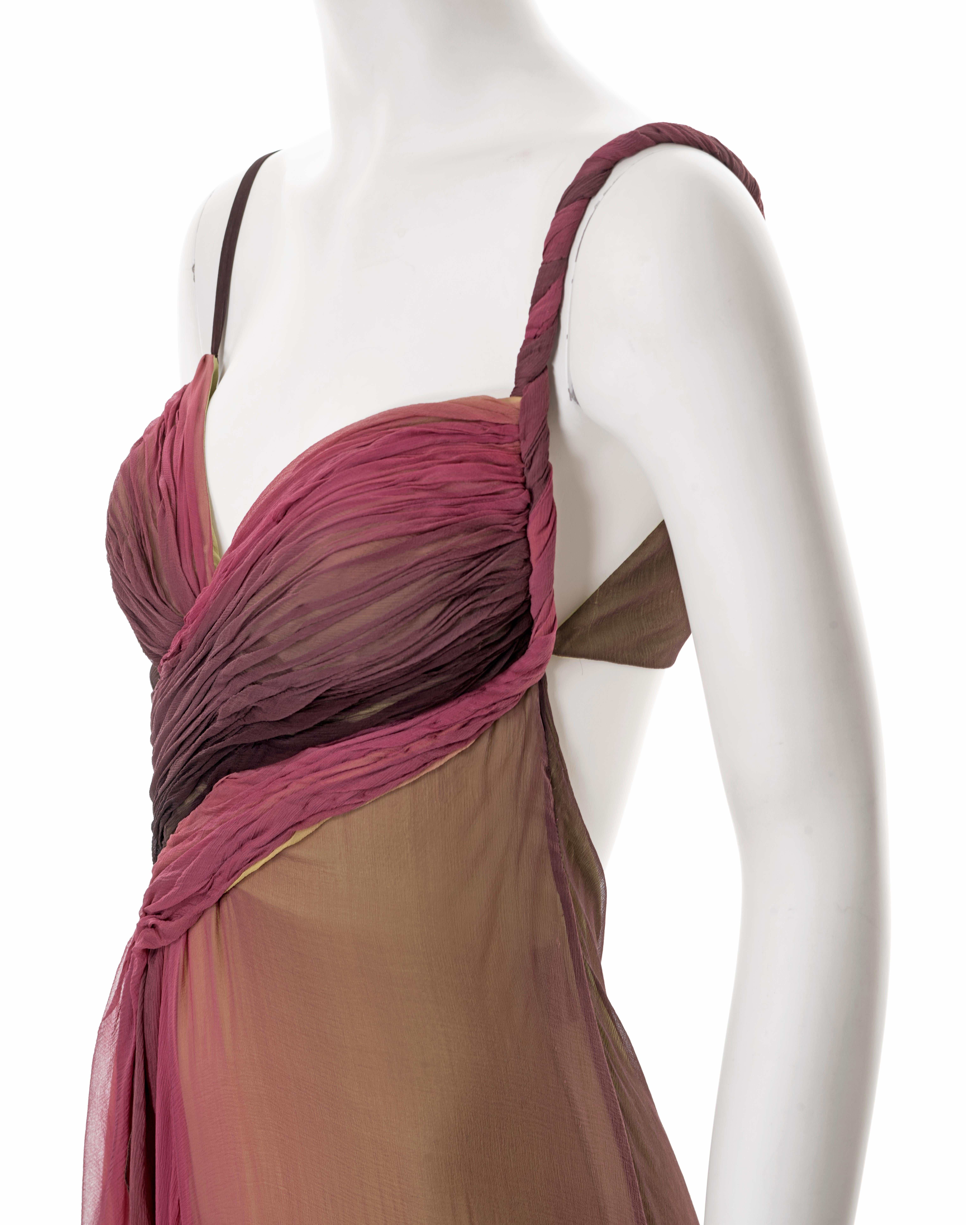Versace plum and chartreuse ombré pleated silk chiffon evening dress, ss 2006 For Sale 4
