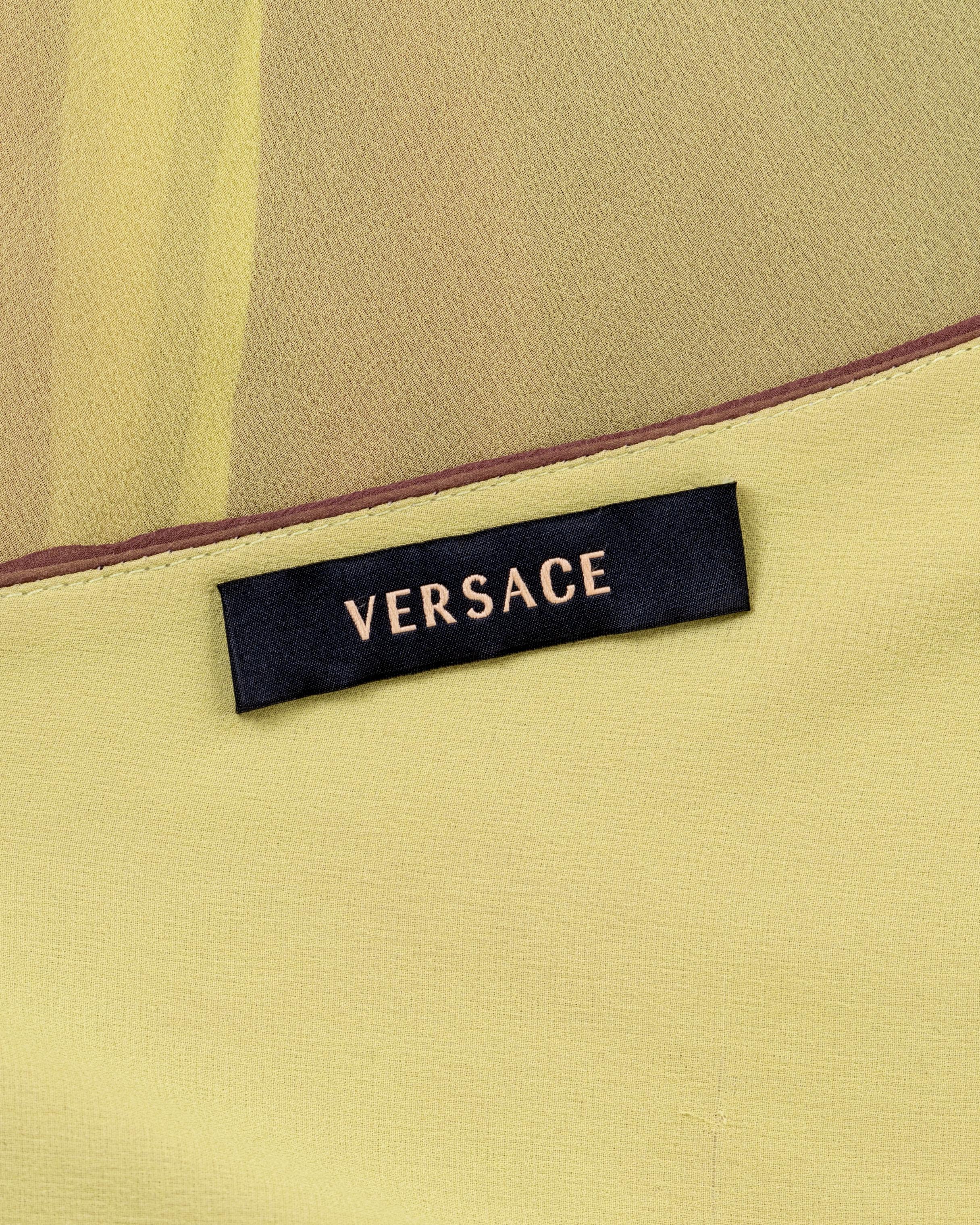 Versace plum and chartreuse ombré pleated silk chiffon evening dress, ss 2006 For Sale 5