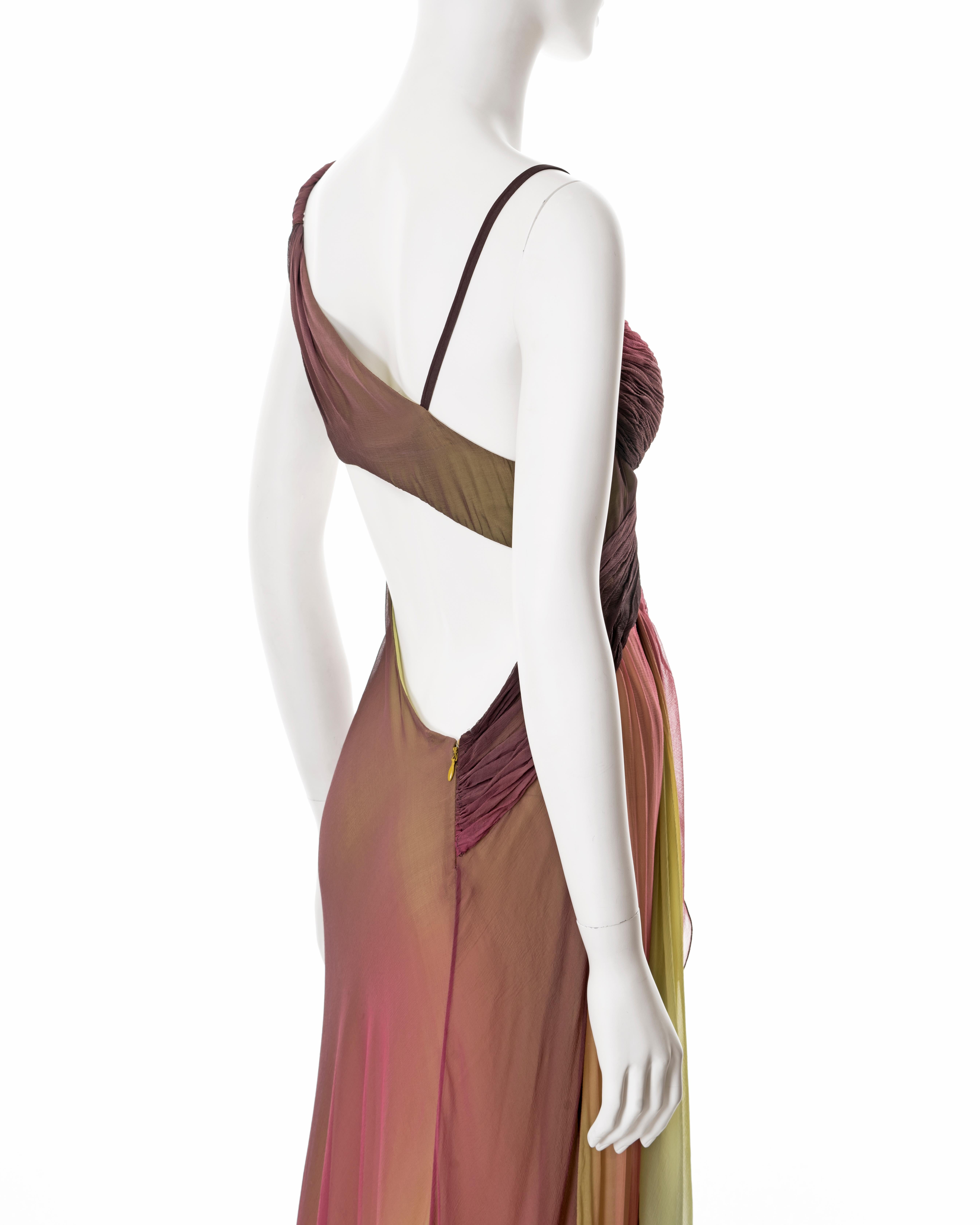 Versace plum and chartreuse ombré pleated silk chiffon evening dress, ss 2006 For Sale 1