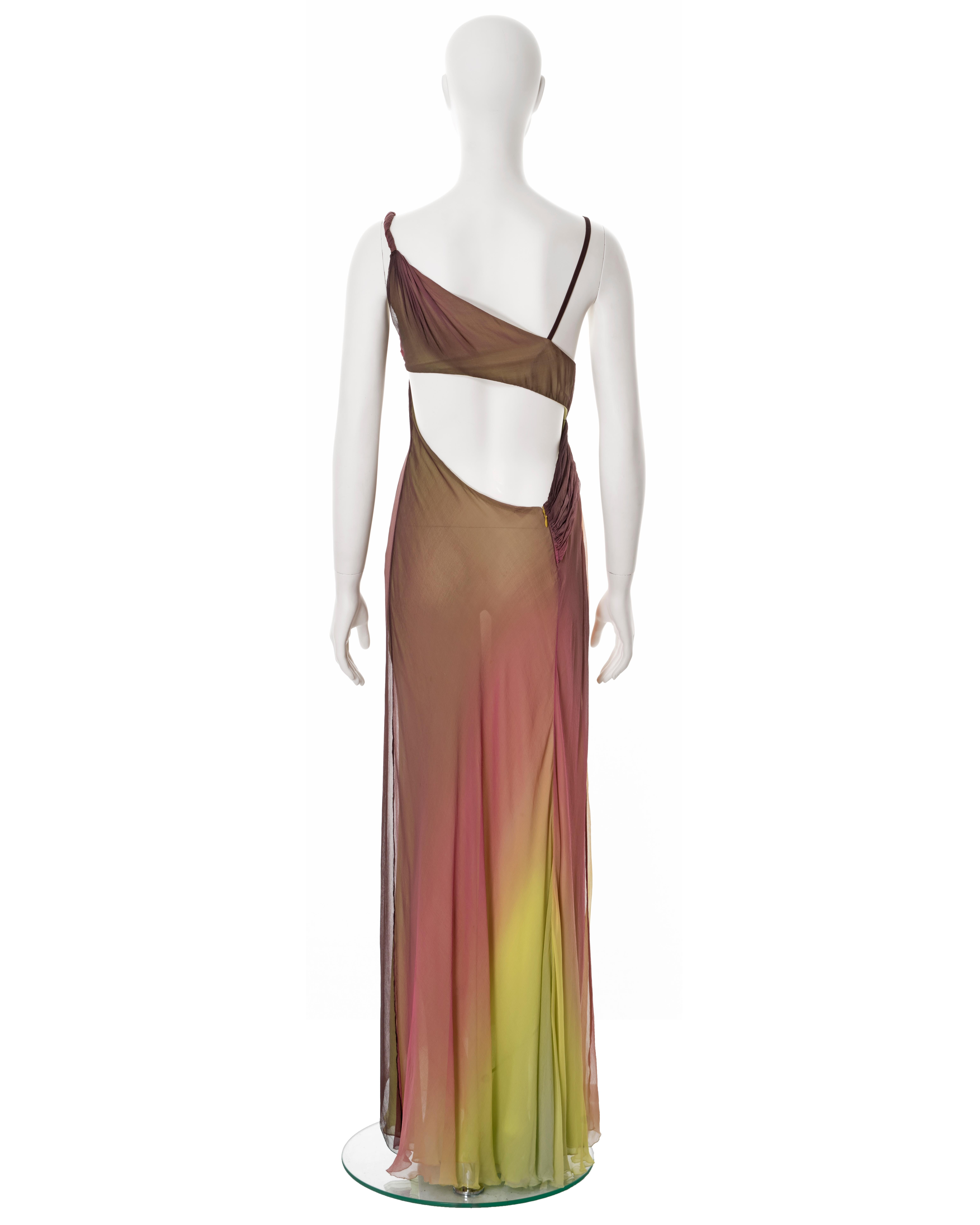 Versace plum and chartreuse ombré pleated silk chiffon evening dress, ss 2006 For Sale 2