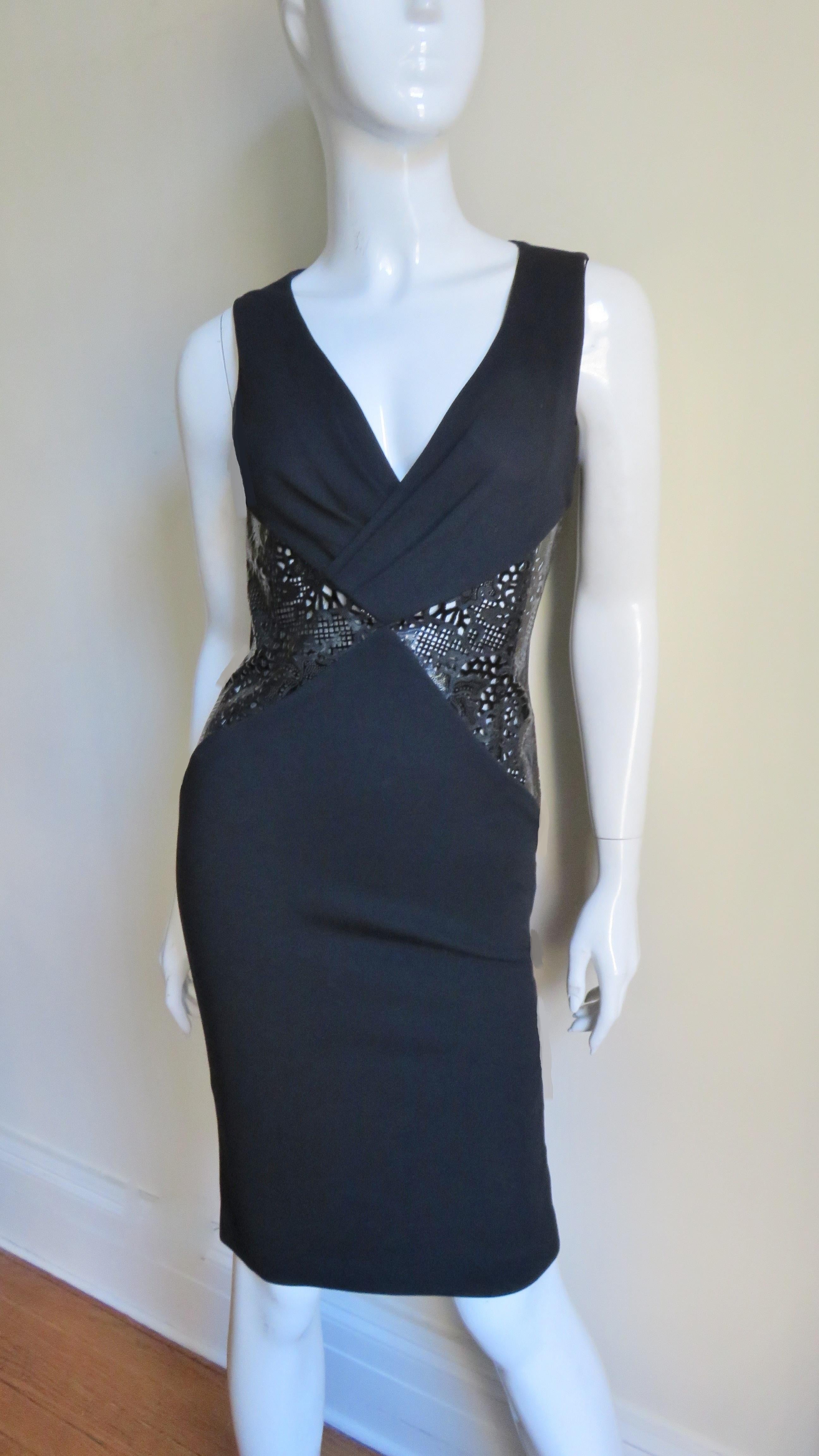 Versace Bodycon Laser Cut Patent Leather Waist Dress For Sale 1