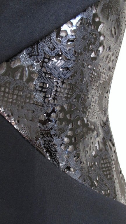 Women's Versace Bodycon Laser Cut Patent Leather Waist Dress For Sale