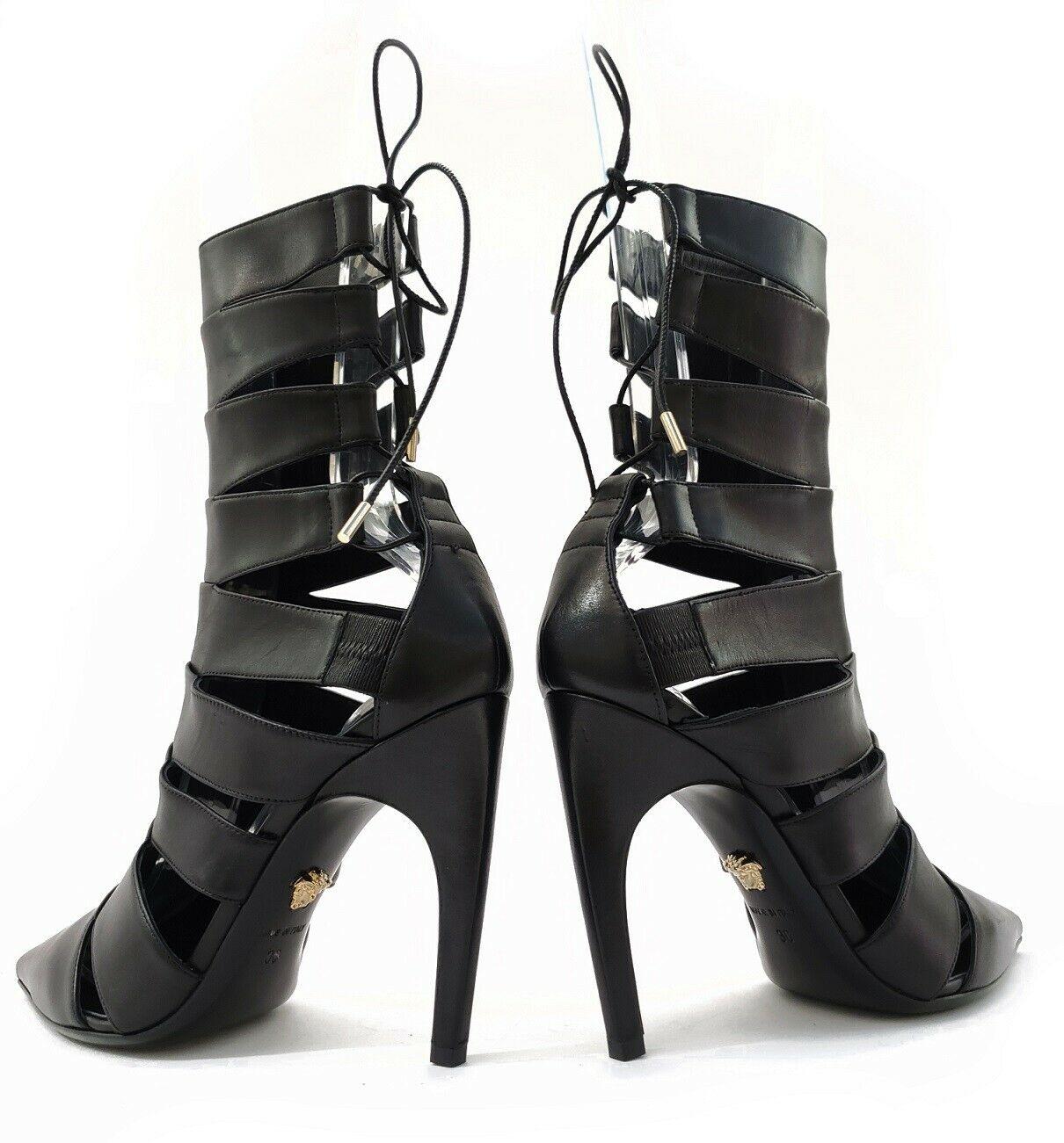 Black VERSACE POINTED LACE-UP BLACK LEATHER Boots