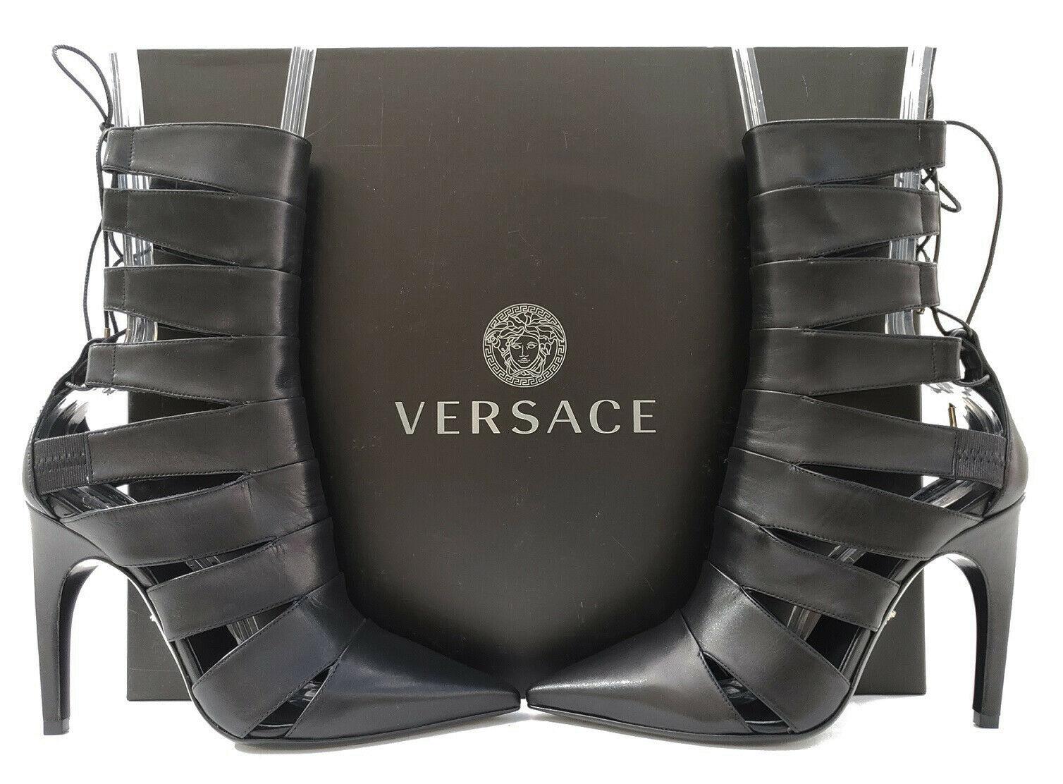 VERSACE  BOOTS

Versace is celebrated for the impeccable craftsmanship, timeless design aesthetic and glamorous detailing that lends classic styles a contemporary finish. 

Made in Italy from black calf leather and leather, these pointed lace-up