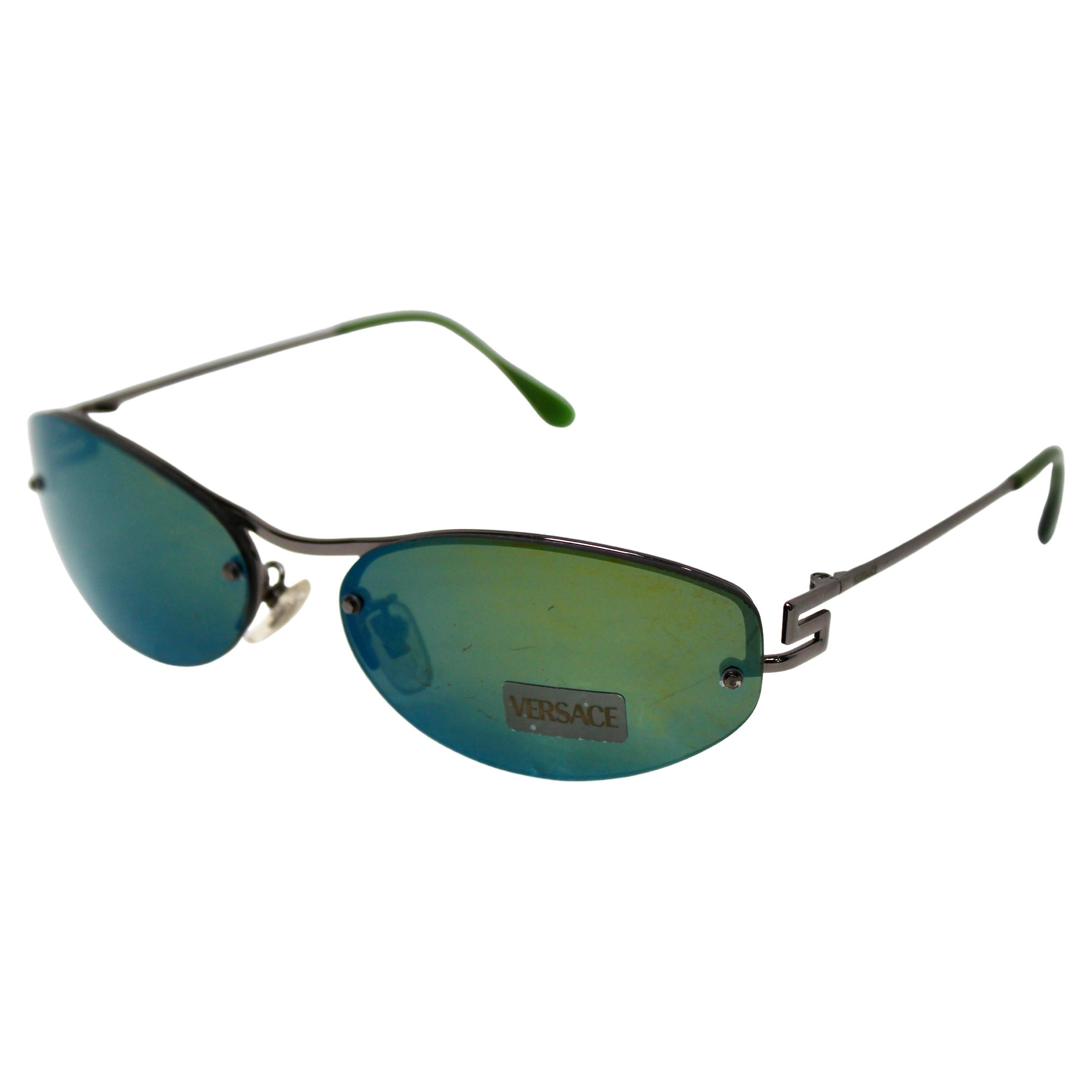 Versace Polarized Oval Frameless Sunglasses circa 1990s