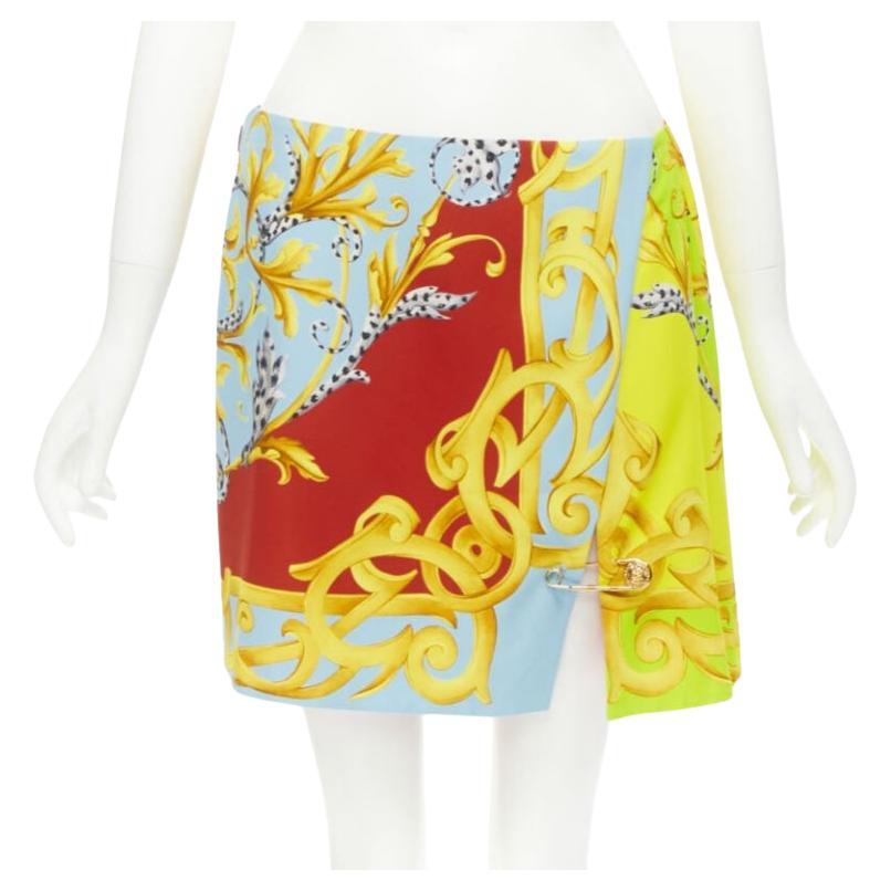 VERSACE Pop Acantus Barocco gold Medusa safety pin slit mini skirt IT40 S