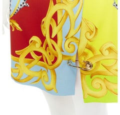 VERSACE Pop Acantus Barocco gold Medusa safety pin slit mini skirt IT42 M