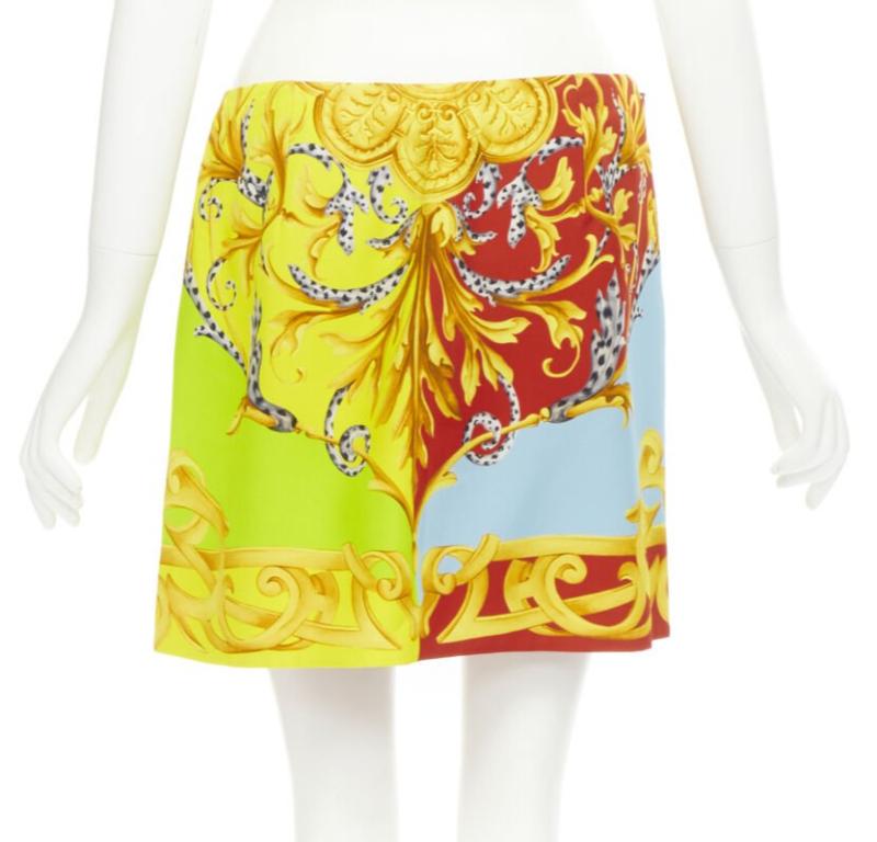 Women's VERSACE Pop Acantus Barocco gold Medusa safety pin slit mini skirt IT42 M For Sale