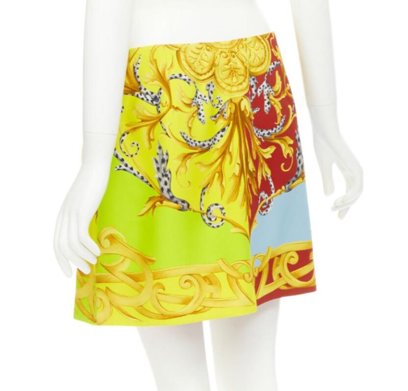 VERSACE Pop Acantus Barocco gold Medusa safety pin slit mini skirt IT42 M For Sale 1