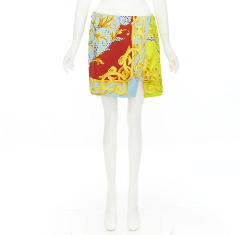 VERSACE Pop Acantus Barocco gold Medusa safety pin slit mini skirt IT42 M For Sale 3