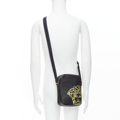 VERSACE Pop Medusa black yellow calf Greca nylon strap crossbody bag