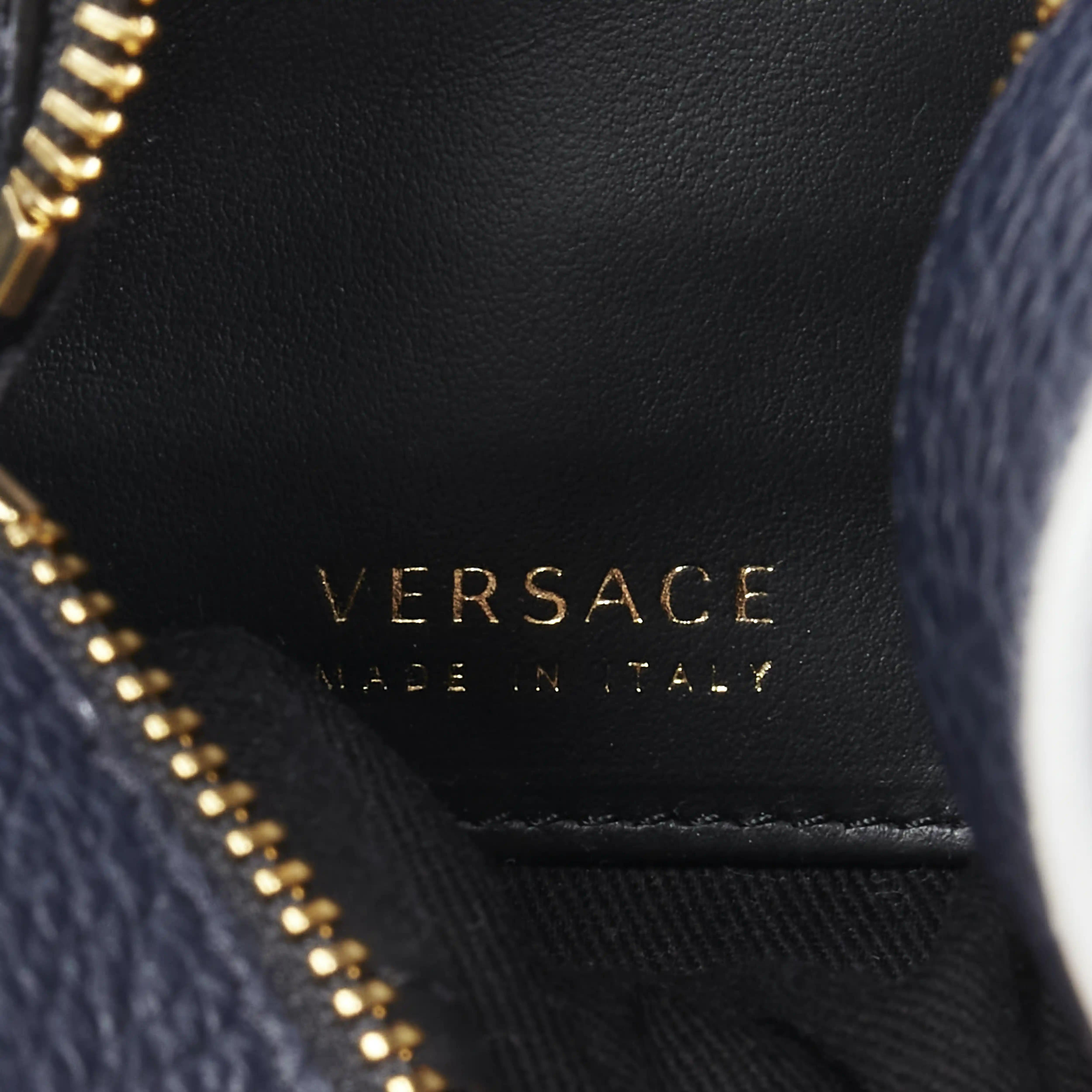 VERSACE Pop Medusa navy grey calf leather Greca crossbody messenger bag 6