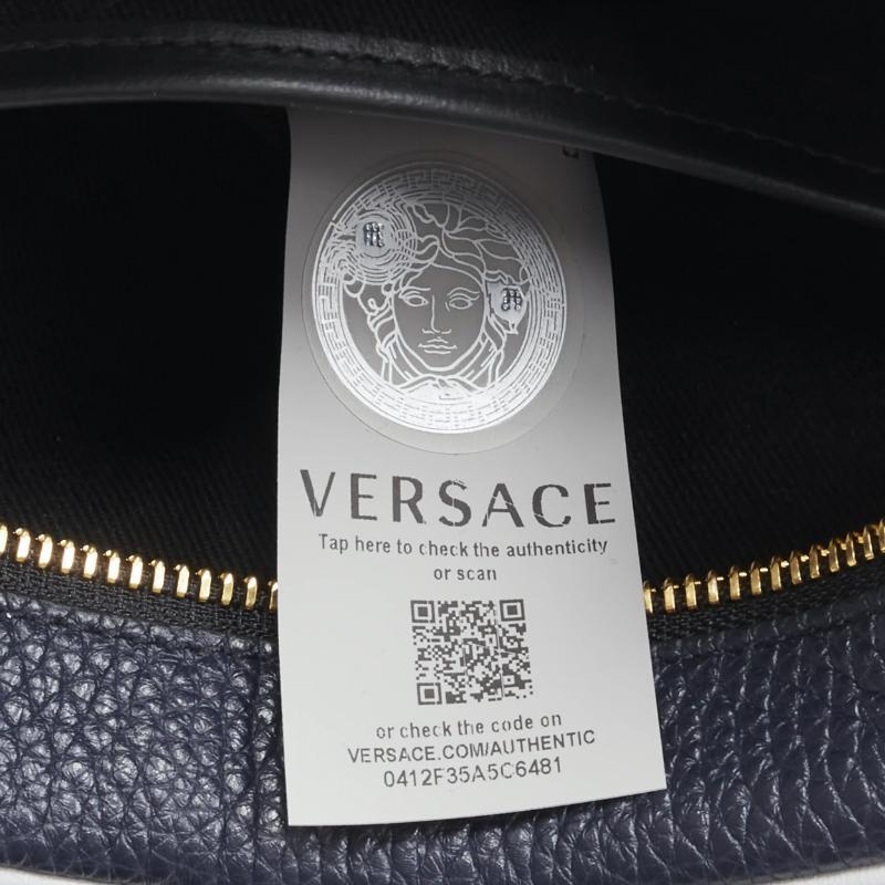 VERSACE Pop Medusa navy grey calf leather Greca crossbody messenger bag 6