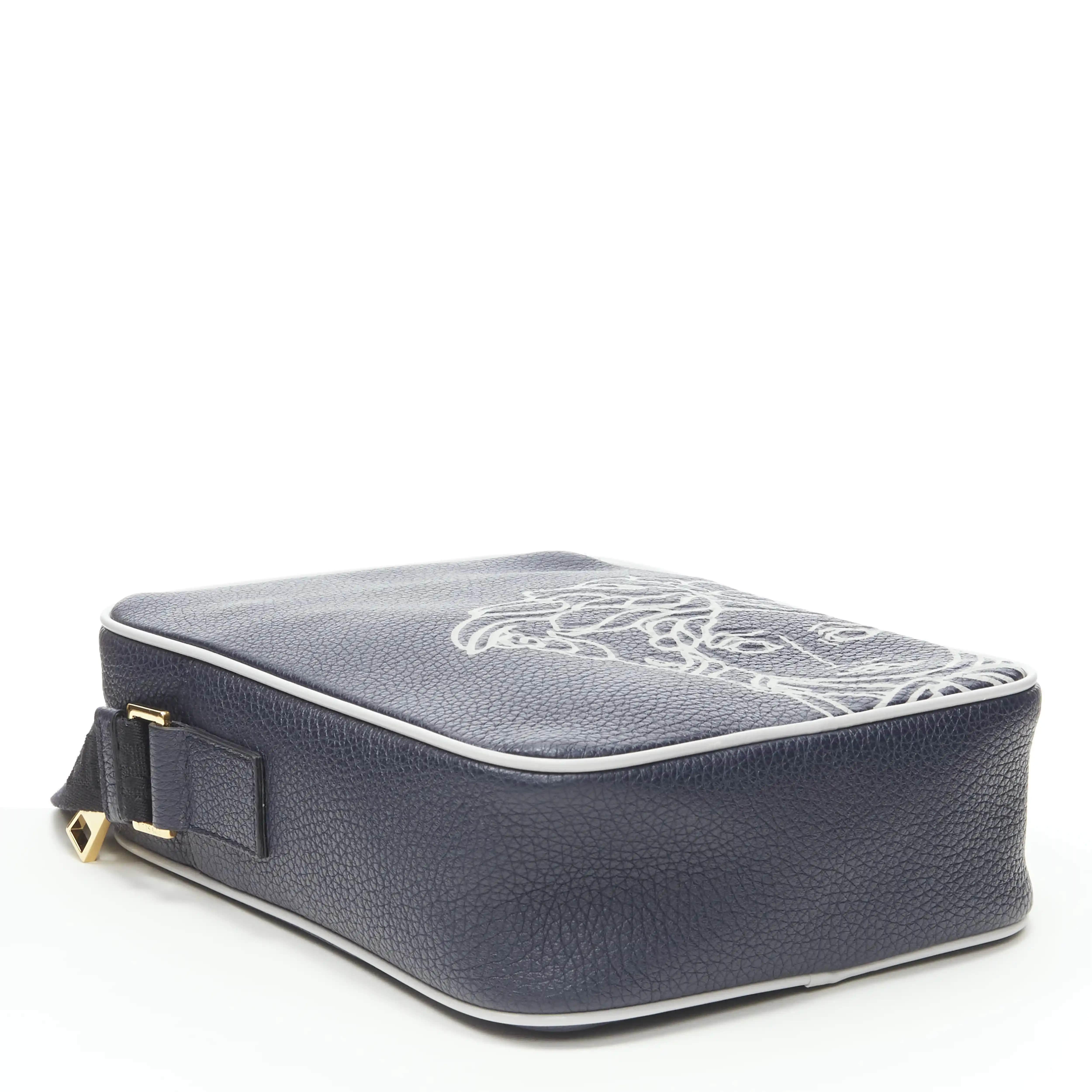 VERSACE Pop Medusa navy grey calf leather Greca crossbody messenger bag For Sale 3