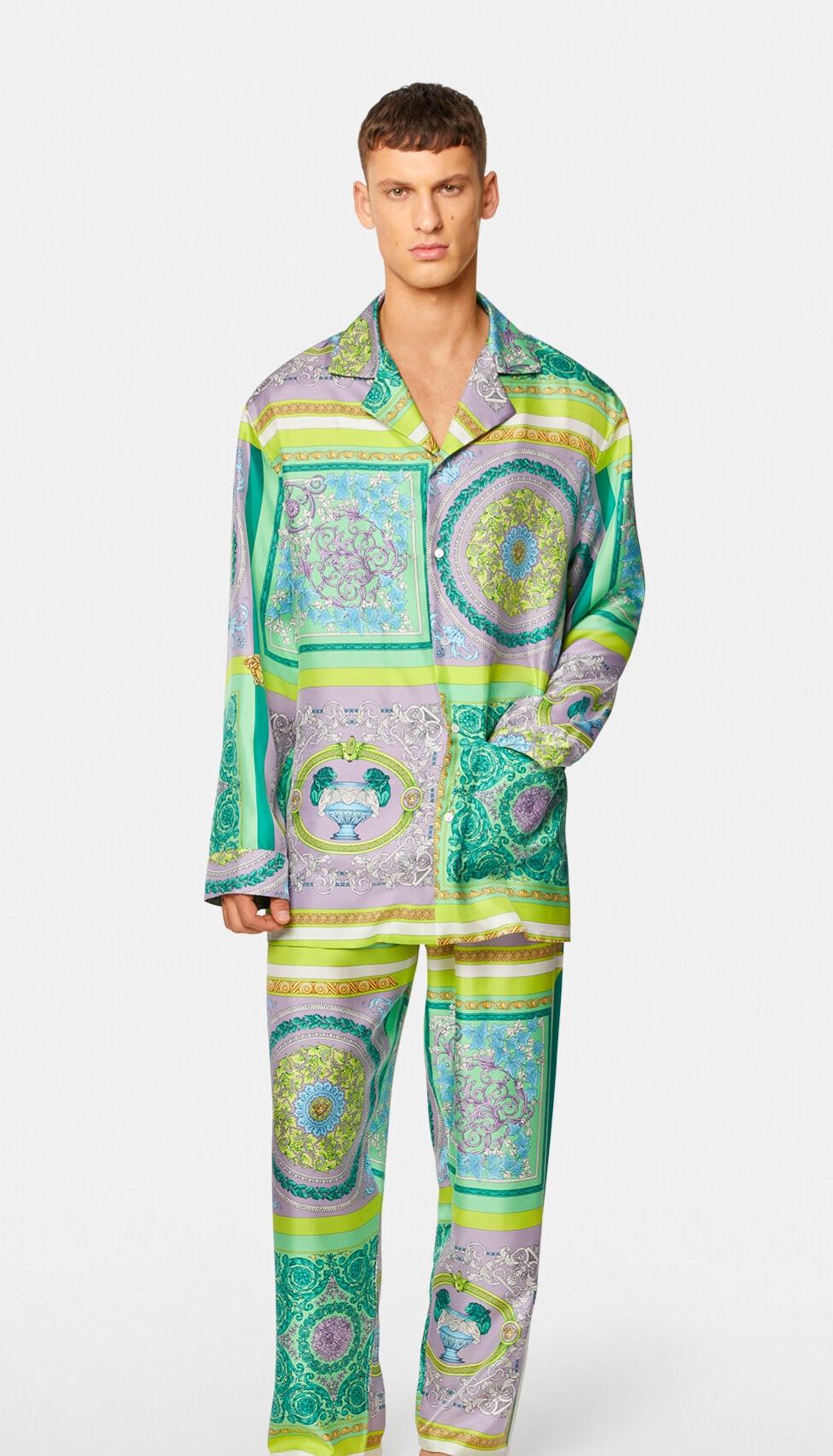Versace Popstar Silk Pajamas Lounge Men’s Set Resort 2021 5
