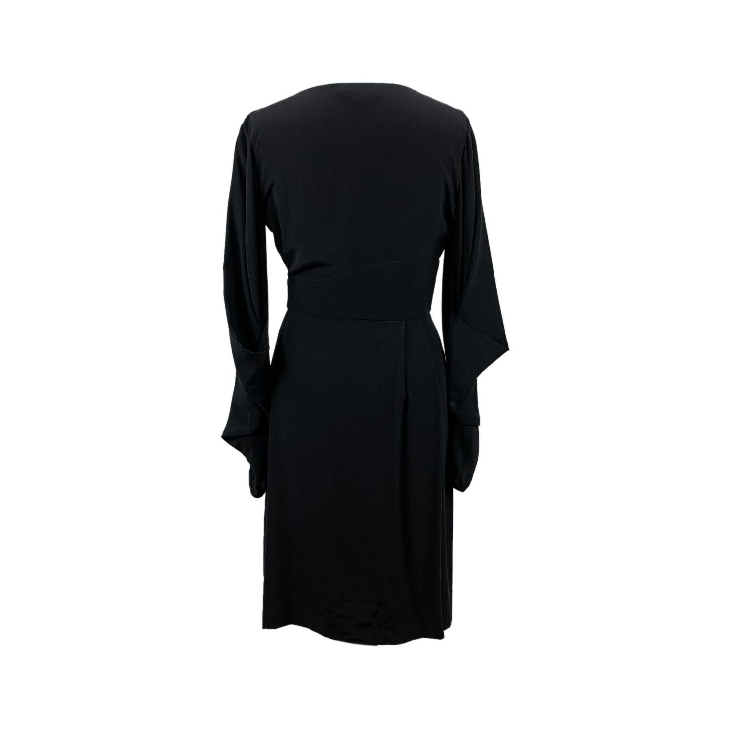 Versace Pure Silk Black Wrap Dress Blouson Sleeves Size 40 IT In Excellent Condition In Rome, Rome