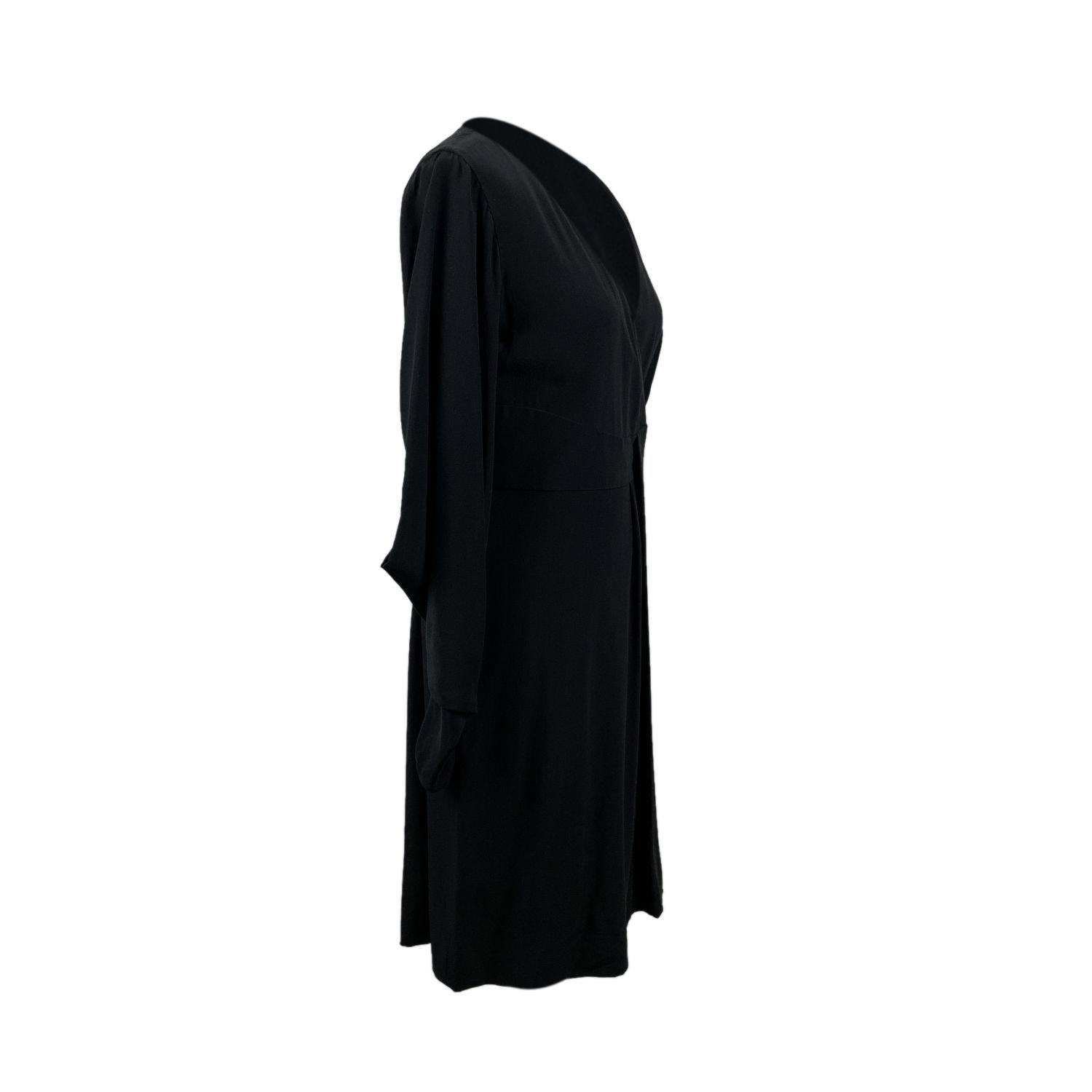 Women's Versace Pure Silk Black Wrap Dress Blouson Sleeves Size 40 IT